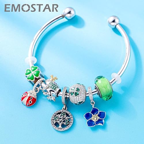 Miniatura 4 de Juego de dijes de trébol de la suerte que se adapta a collar de pulsera Pandora, abalorios colgantes de flores de cuatro pétalos y dijes de trébol