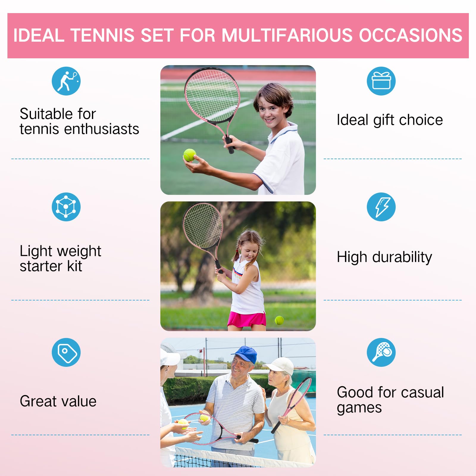 Snapklik.com : Motionchic 4 Pcs Tennis Rackets For Adult Recreational 4 ...