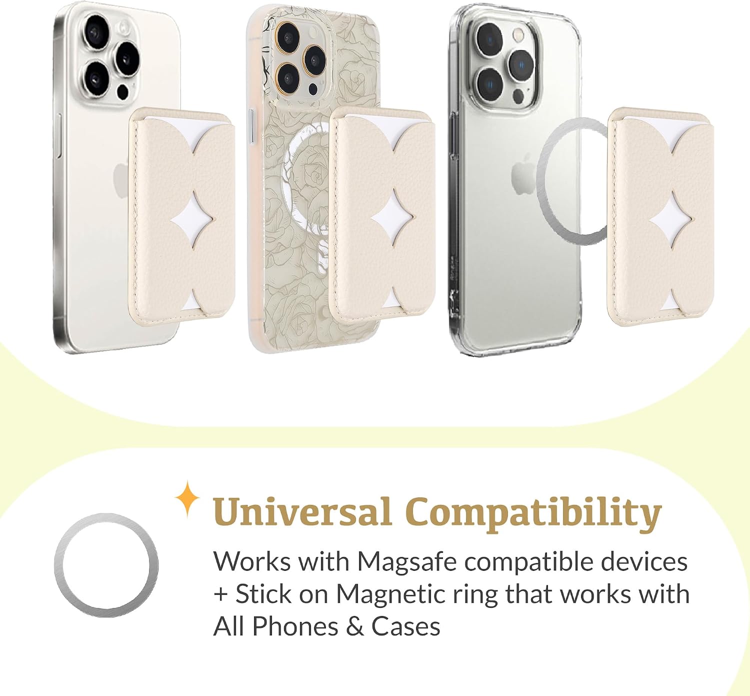 Luner - Leather Magnetic Card Wallet Compatible with Magsafe - for iPhone 17, 16, 15, 14, 13, 12 series - Holds 2 cards - Made of Vegan Leather - Cream image 2