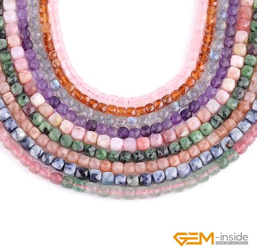 Miniatura 5 de GEM-Inside - Cubo facetado de 0.157 pulgadas (0.157 in) con piedras preciosas de granate naranja natural, cuentas espaciadoras para chakras, joyería