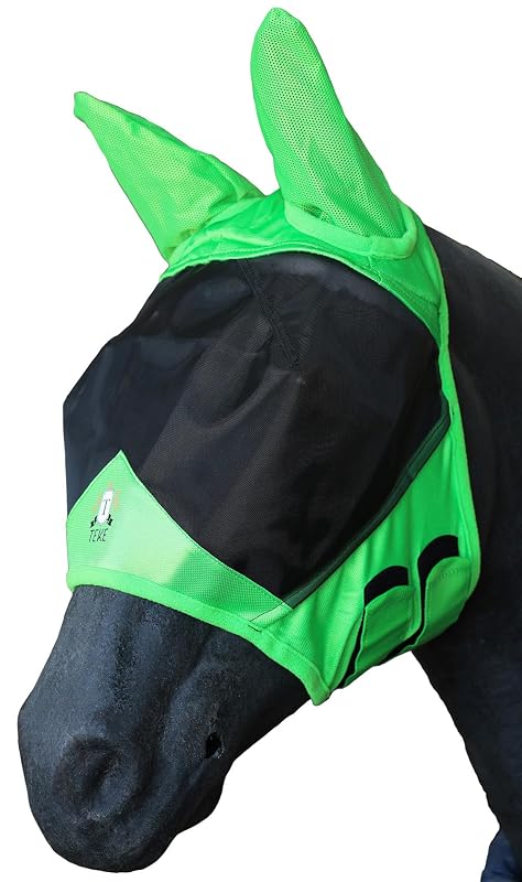 Máscara contra moscas para cavalos com orelhas, tela fina e visor 3D com bloqueio UV T TEKE Xfull Verde