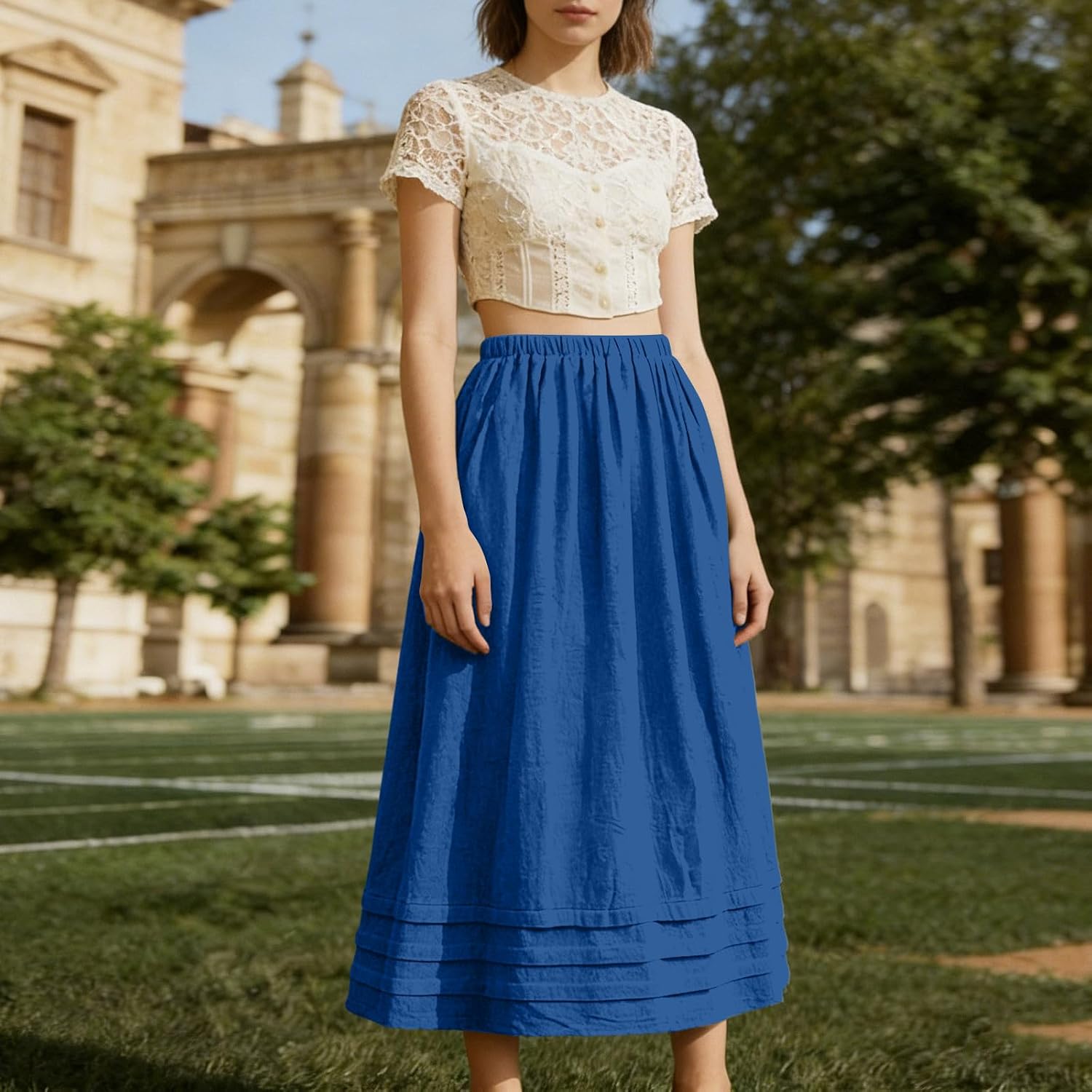 Womens Cotton Linen Maxi Skirt Vintage Casual Linen Skort Summer A Line High Waist Long Skirts with Pockets