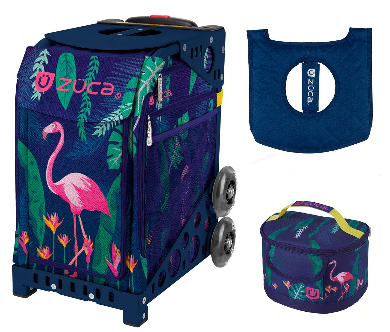 ZUCA Sport Bag - Flamingo with Gift Lunchbox and Seat Cover (Navy Frames)