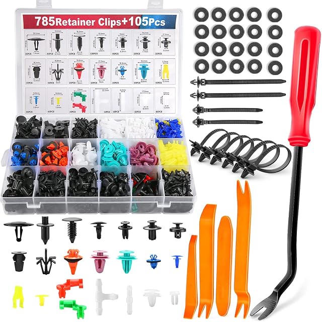 Uolor 890Pcs Car Bumper Retainer Clips Plastic Rivets Fasteners, 22 Most Popular Sizes Auto Push Pin Rivets Set, Door Trim Panel Fender Clips