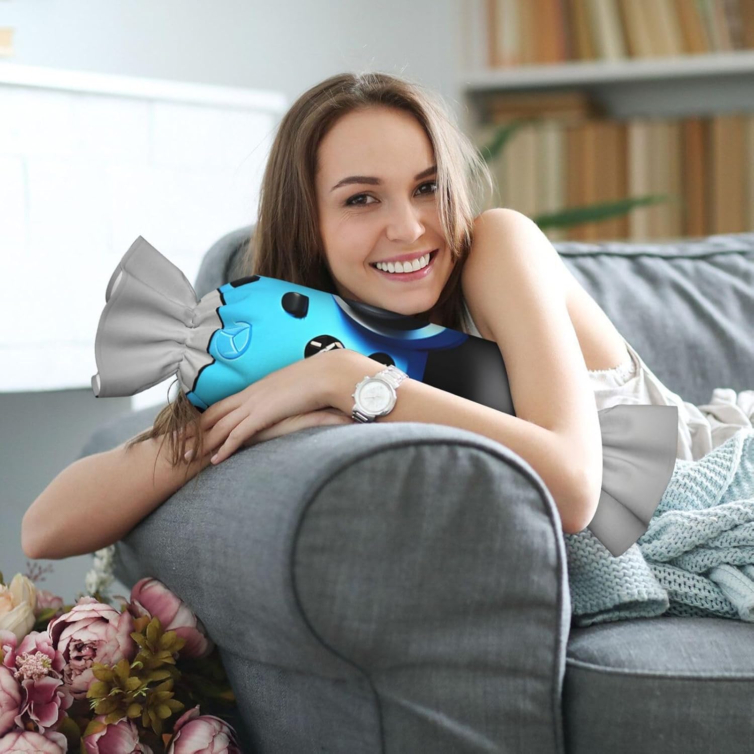 Blue Game Controller Print Candy Cylindrical Comfortable Pillow Throw Pillows Home Decor Easy Maintenance