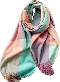 Manta larga de cuadros para mujer, cálida e invierno, bufanda grande de tartán, bufanda envolvente, bufanda para hombre, color negro, Lila., Talla única
