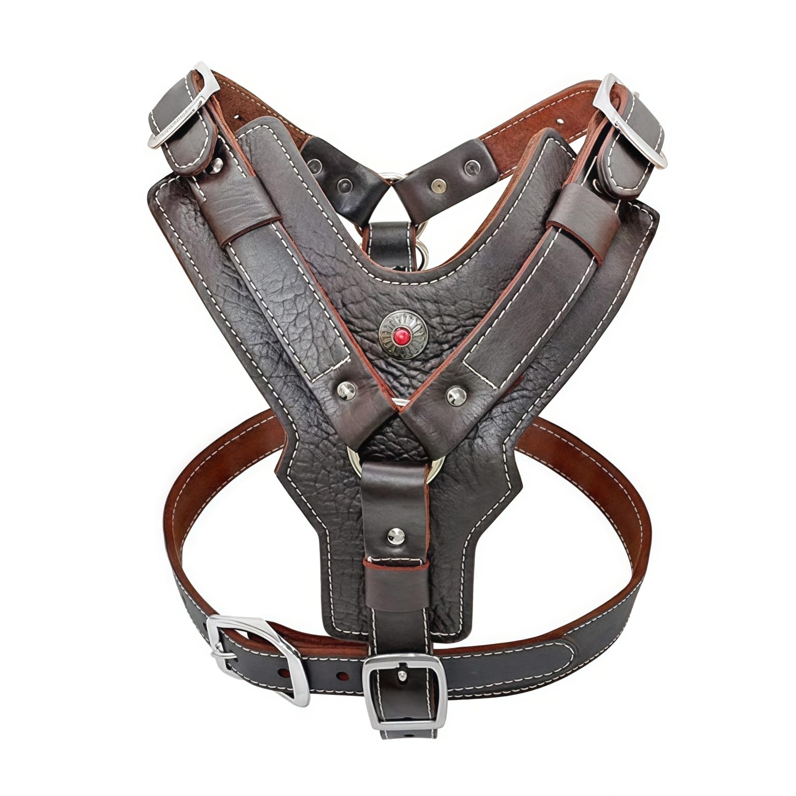 Arnés para Perro de Alta Resistencia Sin Tirones para Perros Grandes Arnés Chaleco Acolchado de Cuero Suave Ajustable con Asa 2 Anillos Metálicos para Razas Gigantes,L