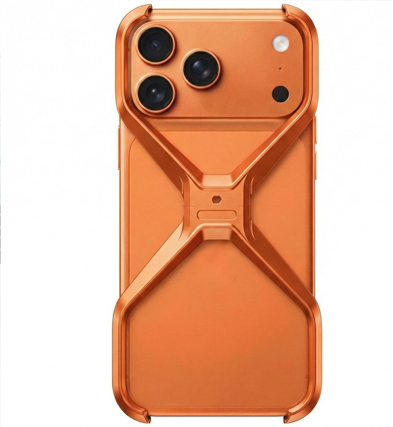 for iPhone 17 Pro Frameless X-Frame Metal Bumper Case, Aluminum Alloy Border Guard, Hollow Airflow Design for Heat Dissipation, Lightweight Slim Grip, Blue