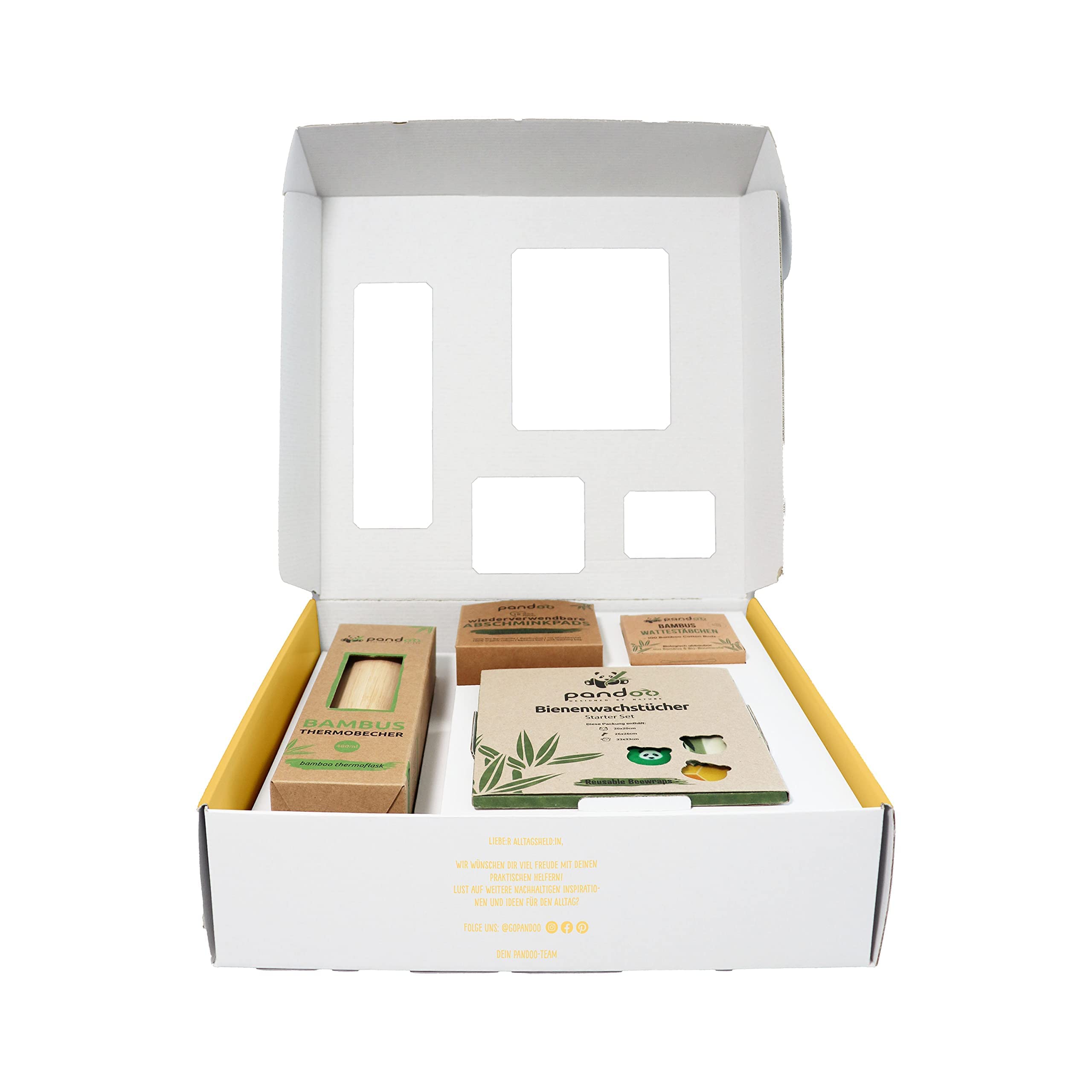 pandoo Set de regalo diario diario de 4 productos para el día a día | Cuatro prácticos productos cotidianos para la cocina, el baño y los viajes, como regalo o para conocer pandoo.