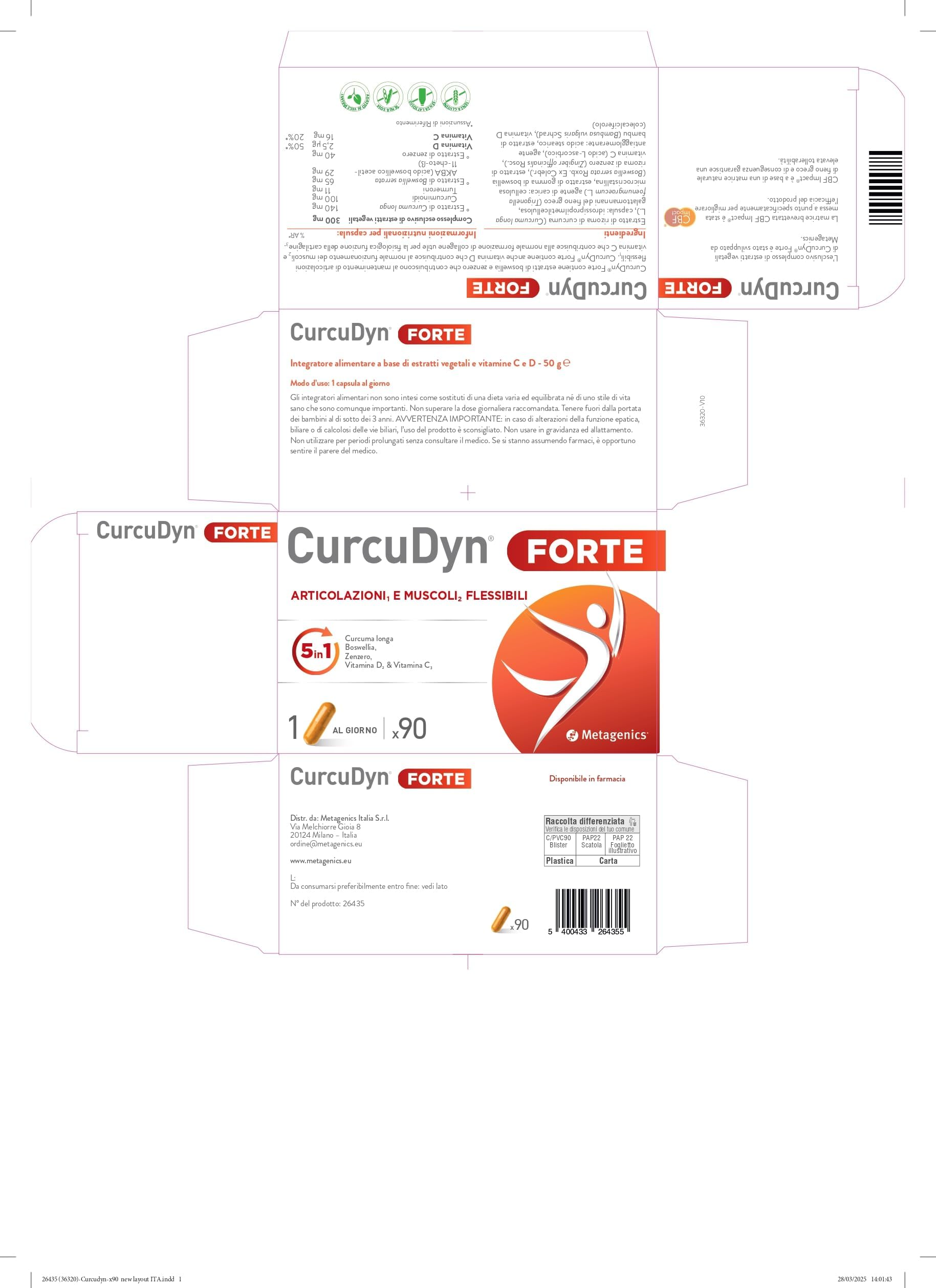 Metagenics CurcuDyn Forte - Per il Benessere di Articolazioni, Cartilagini e Tendini - 90 Gellule