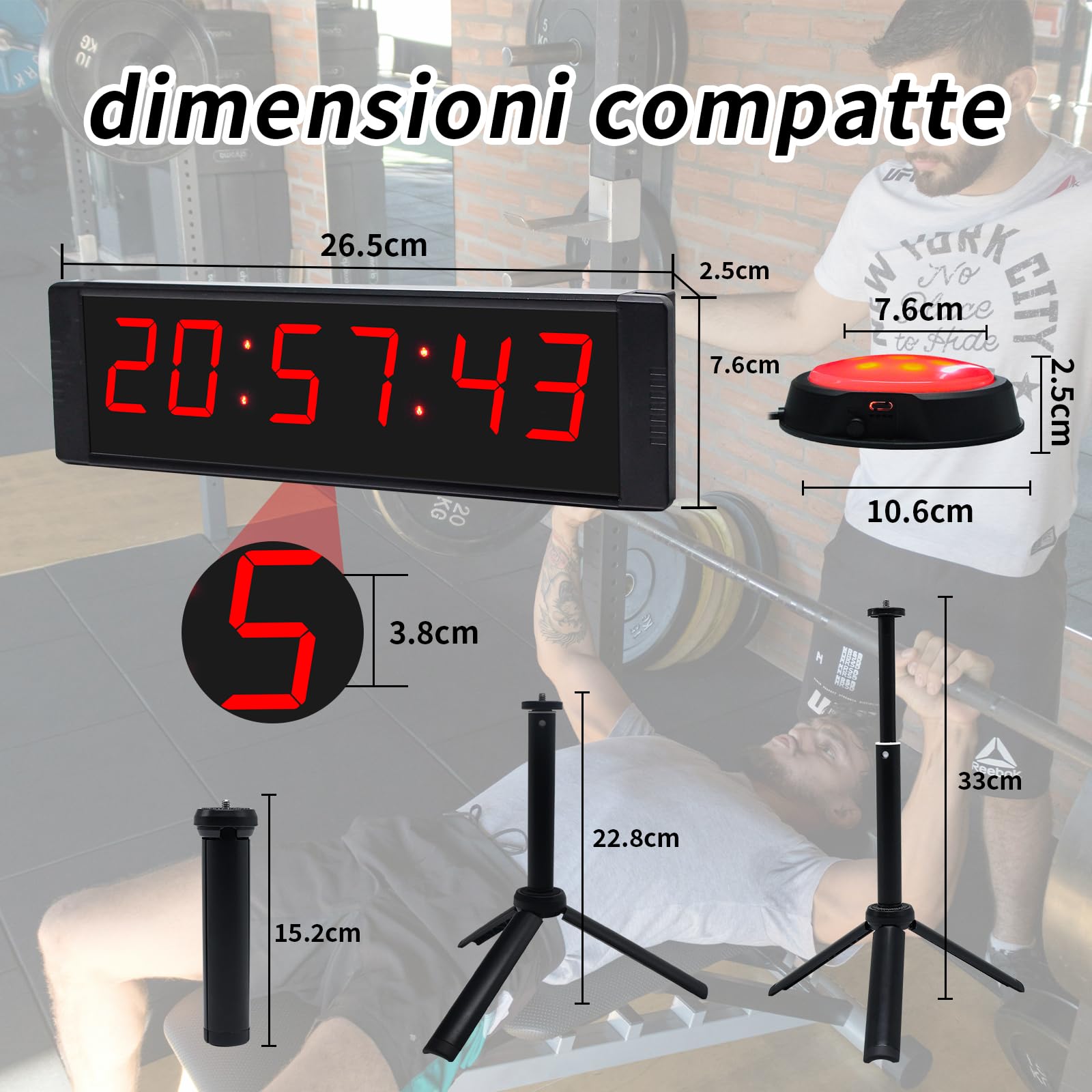 Timer da Palestra Orologio Digitale Cronometro Sportivo con Pulsante di Avvio/Arresto, Intervallo Cronometro supporto per Workout, Sport