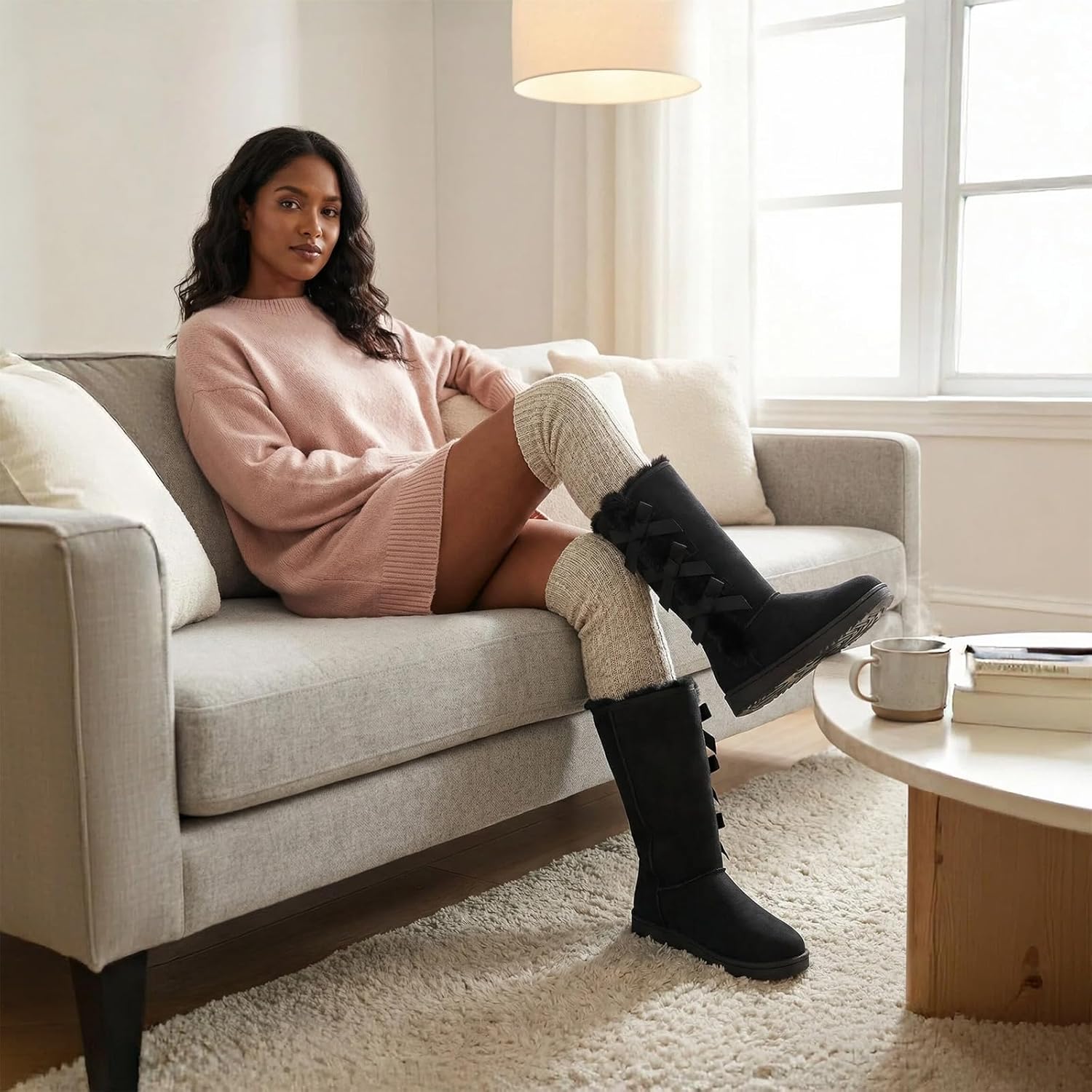 Iarus Winter Snow Boots for Women Warm Mid Calf Boots Comfortable Fuzzy Ladies Booties Classic Bow Tie Outdoors - Image 2