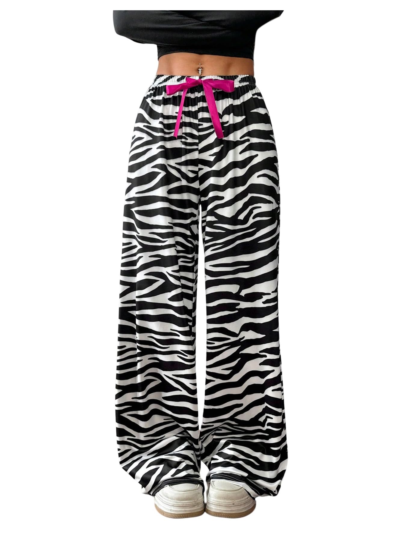 Verdusa Womens Y2K Animal Print Casual Pants Streetwear Straight Leg Long Trousers