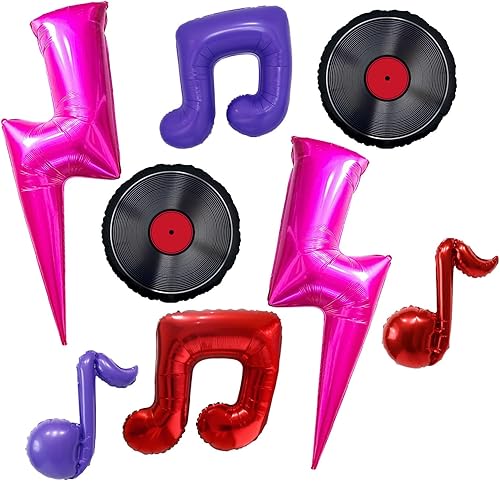 8 globos de disco de vinilo y relámpagos  Decoraciones de fiesta de discoteca de los años 80  Globos de música de disco rosa intenso y negro
