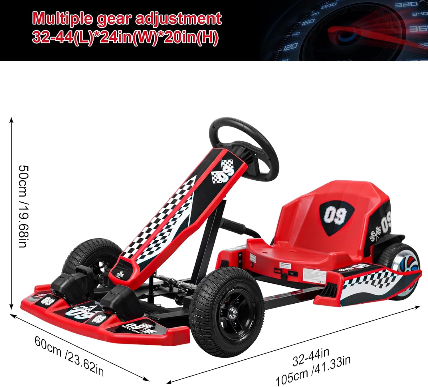 36V Electric Go Kart for Kids, 16 MPH Drift Kart with 350W Motor, Adjustable Length and Drift/Sport Mode for Aged 8-12 Red US Plug