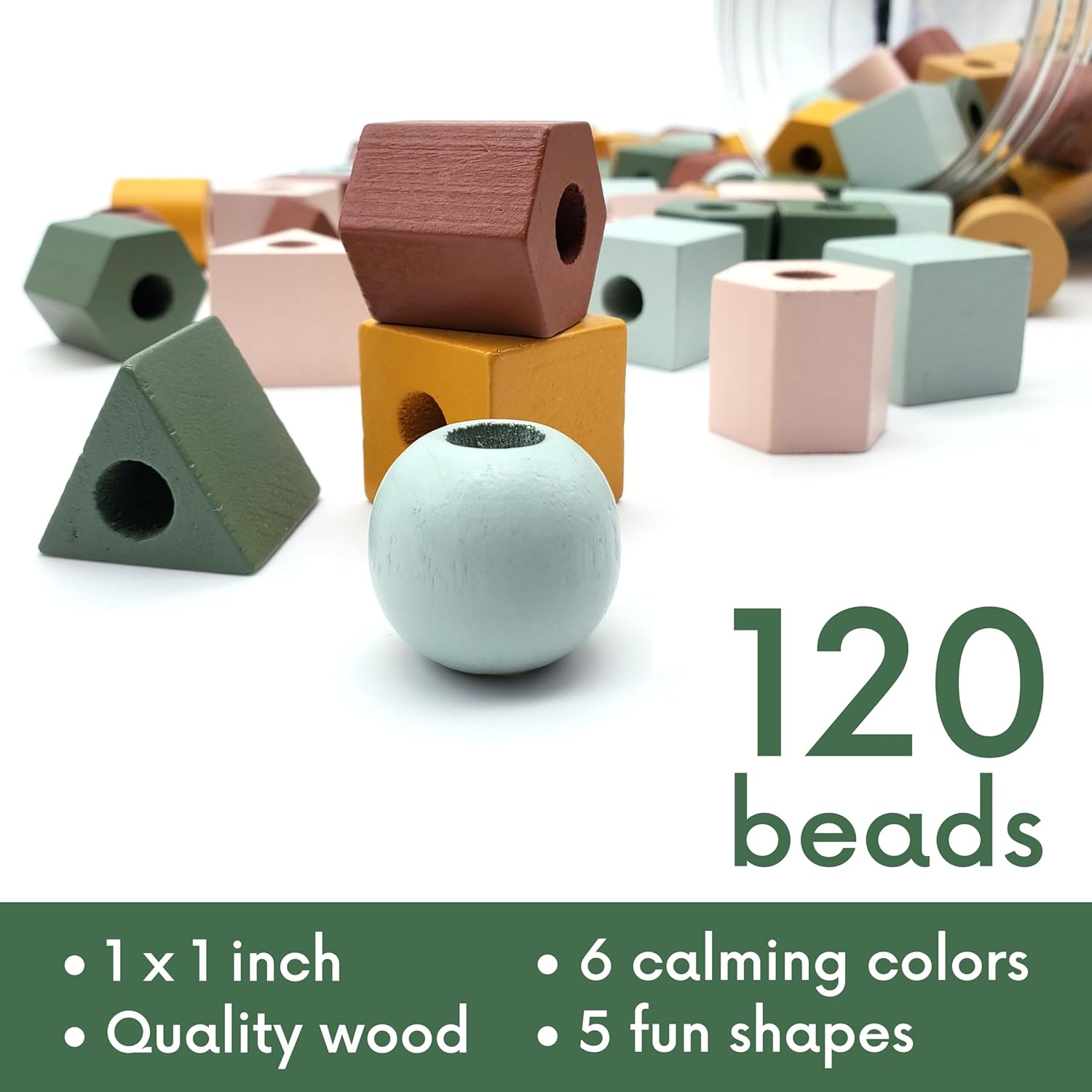 Wooden Lacing Beads & Strings 125 Pieces, Fine Motor Skills Toys for 3 Year Old, Boho Colors