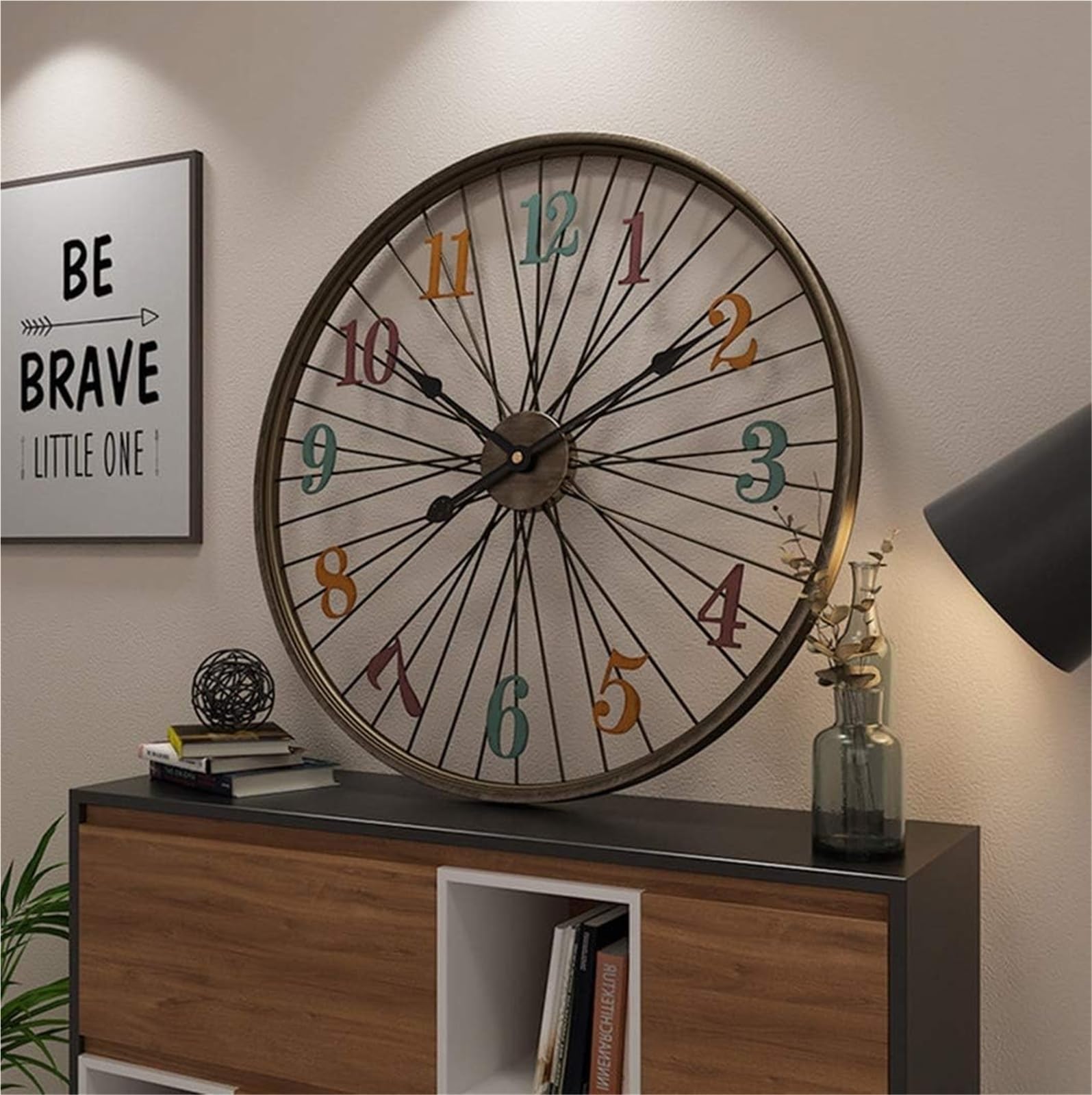 Style Roue de Vélo pour cette Grande Horloge Murale en Métal de 24 Pouces
