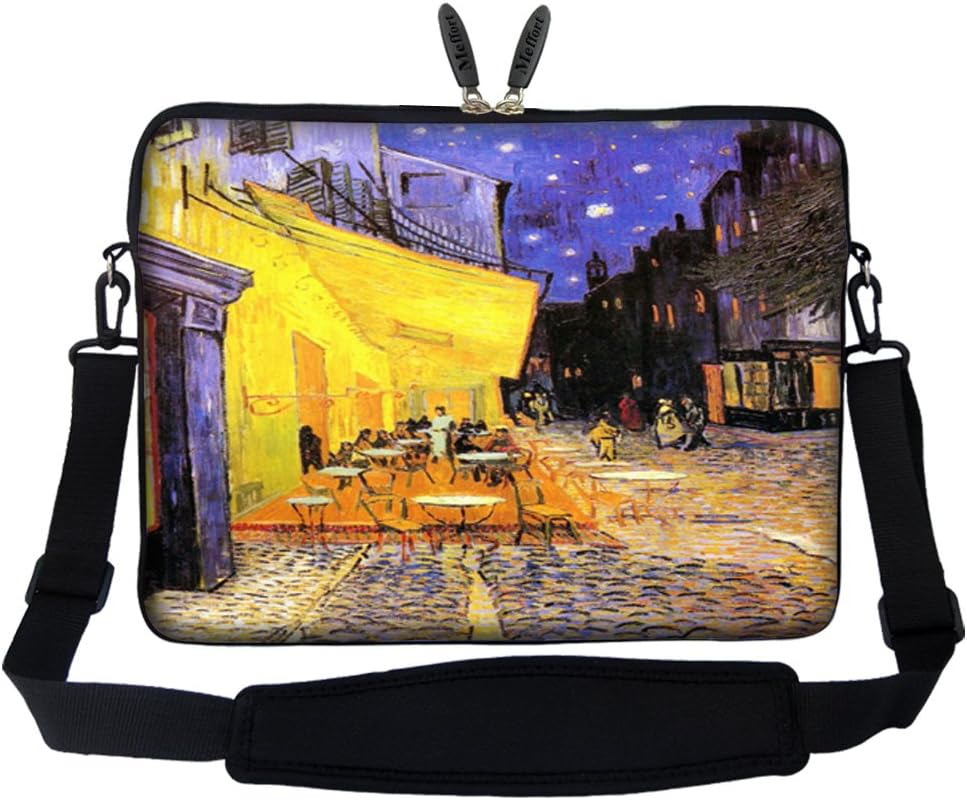 Meffort Inc 15 15.6 inch Neoprene Laptop Sleeve Bag Carrying Case with Hidden Handle and Adjustable Shoulder Strap - Vincent Van Gogh Cafe Terrace at Night