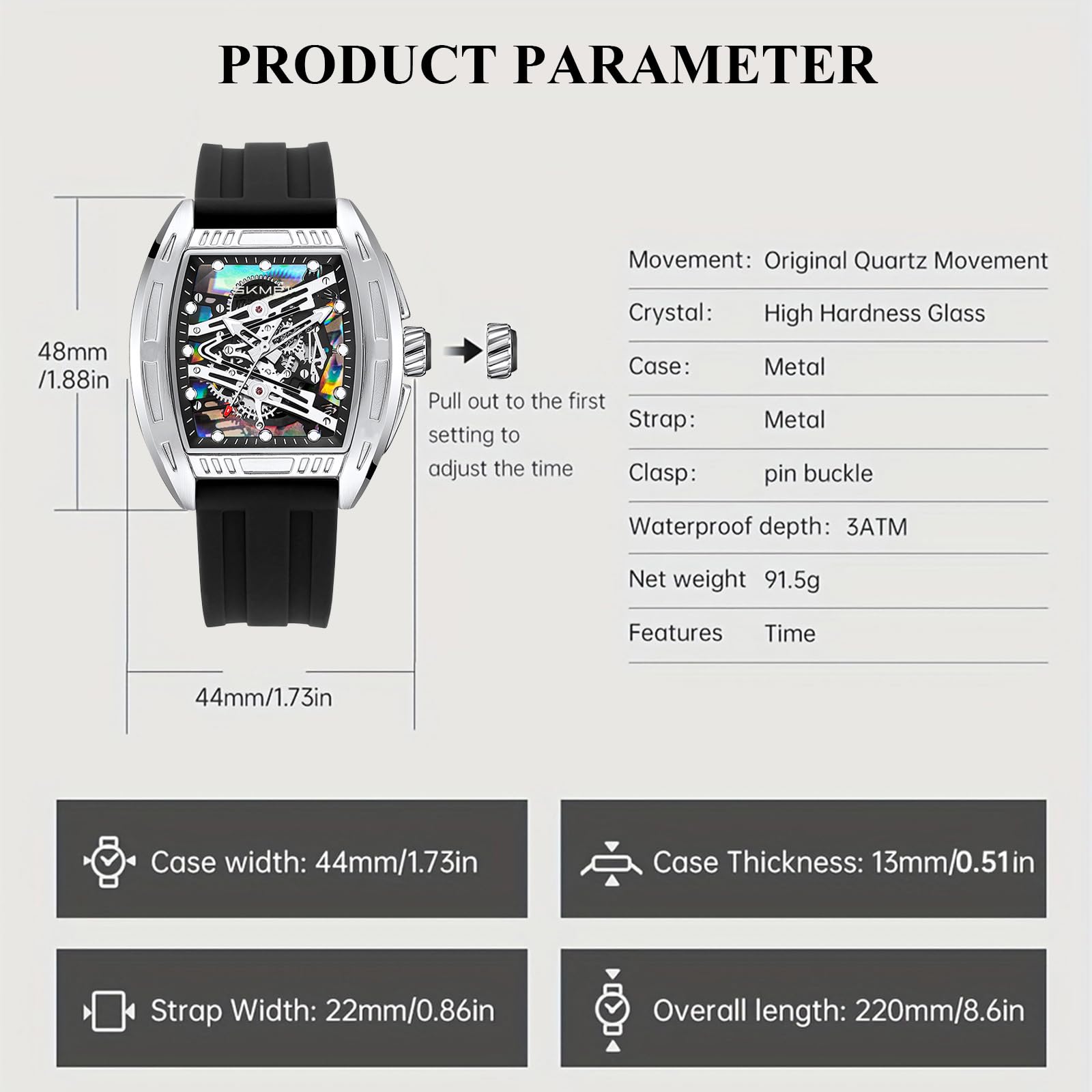 SKMEI Reloj analógico de esqueleto de moda para hombre, de lujo, casual, impermeable, con luminoso