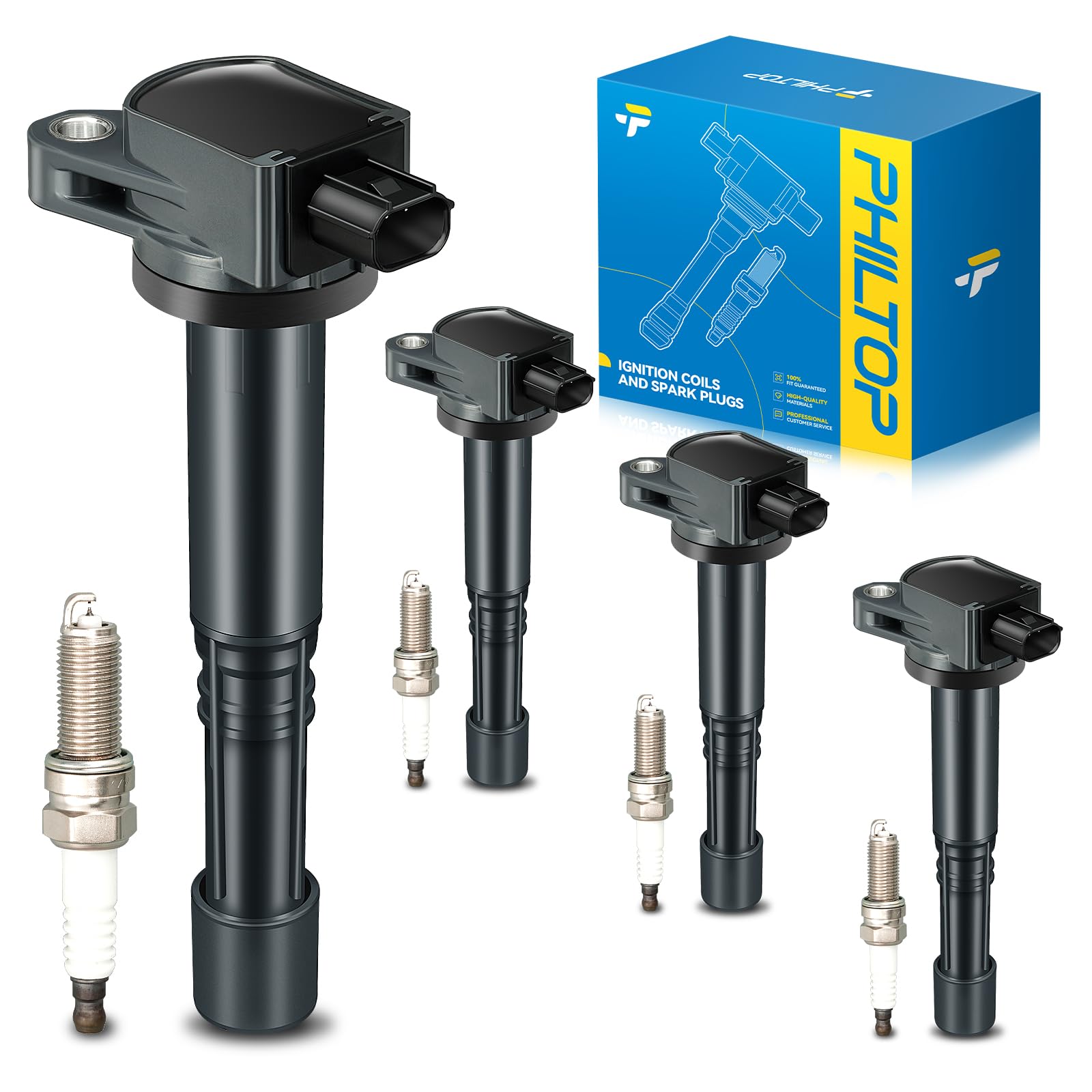 PHILTOP Ignition Coil Pack and Spark Plugs Fits for Acura 2010-2014 TSX 2.4L, Acura 2009 TSX, 4PCS UF629