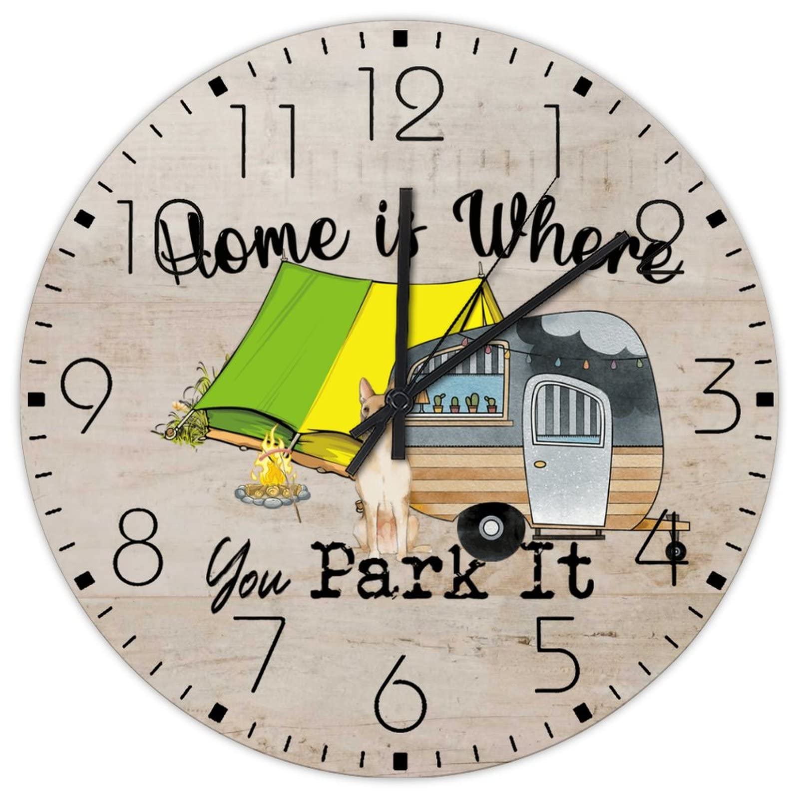 Horloges murales en bois Home Is Where You Park It pour une ambiance voyage et nature