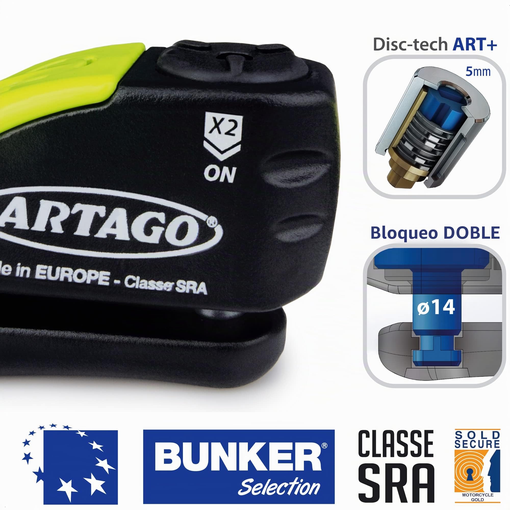 Artago 30X4 Pack Candado Antirrobo Disco con Alarma 120db Alta Seguridad + Soporte para Honda CRF 1000l Africa Twin, Homologado SRA y Sold Secure Gold