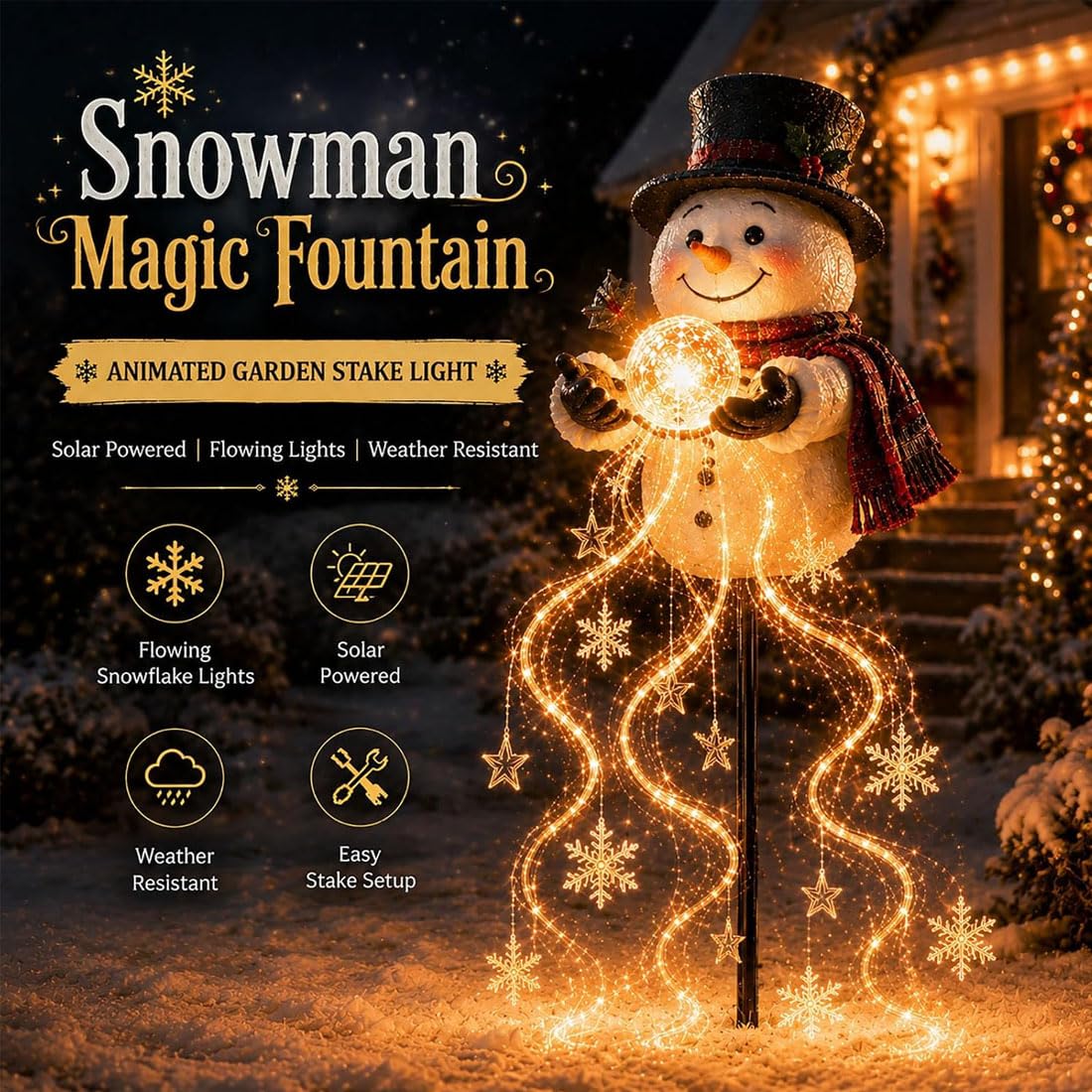 Snowman Magic Fountain-Flowing Snowflake LED Christmas Garden Light (#A)