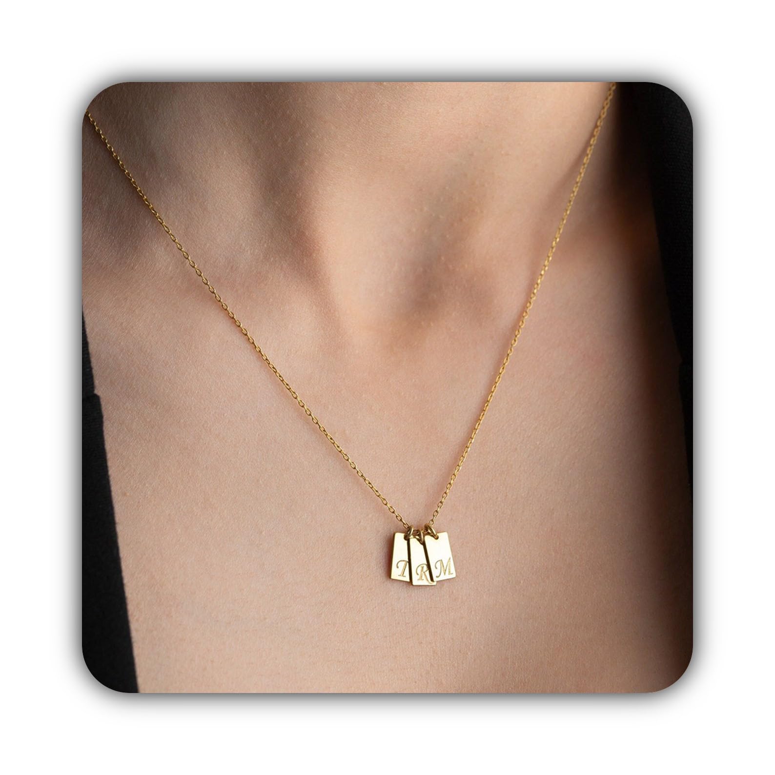Delicado oro inicial etiqueta collar personalizado letra personalizado barra con inicial para mamá Día de la Madre Navidad aniversario cumpleaños