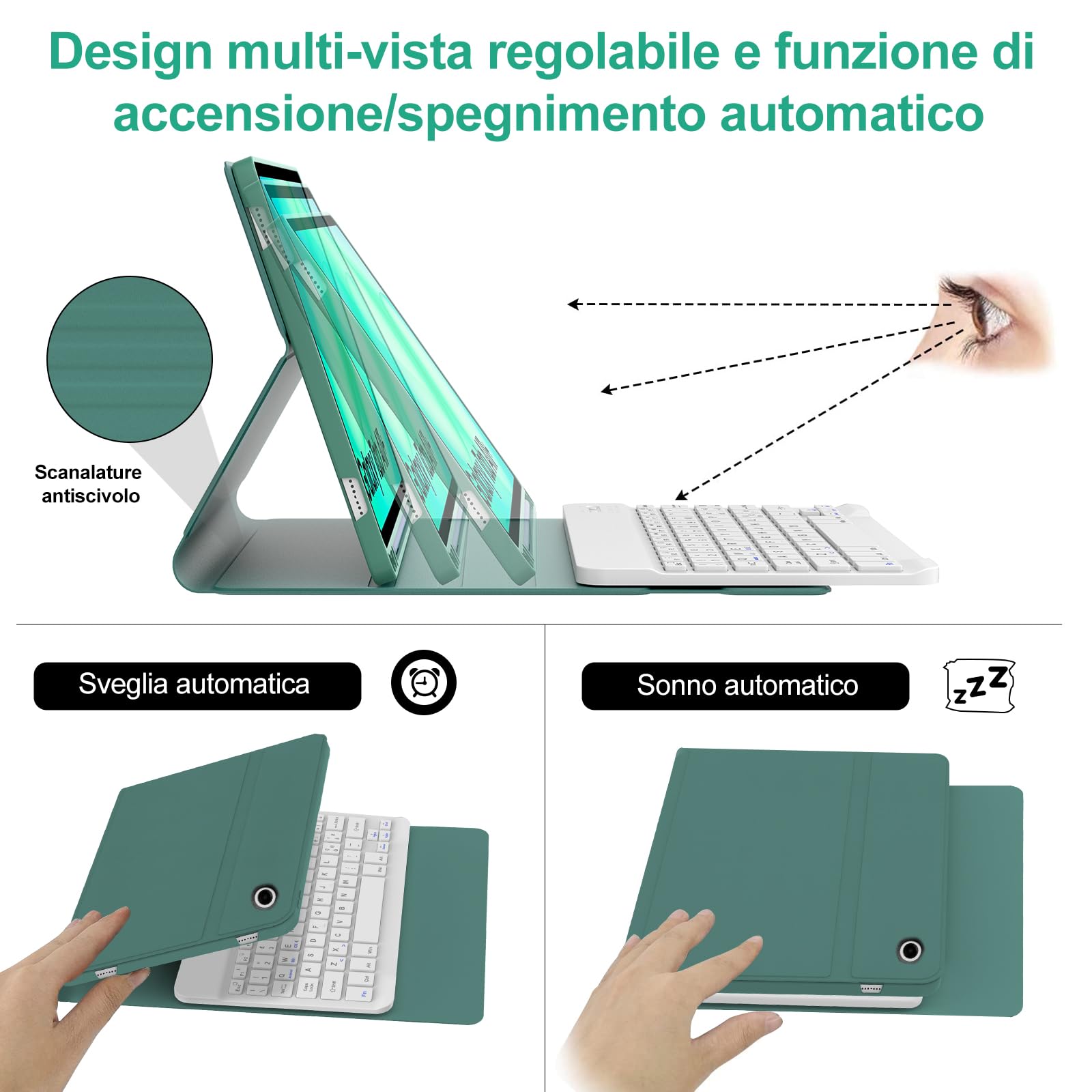 IVEOPPE Tastiera Cover per Samsung Galaxy Tab A11 Plus 2025/Tab A9 Plus 2023 11 Pollici, Italiano QWERTY, Bluetooth Staccabile Custodia con Portapenna, Verde Scuro