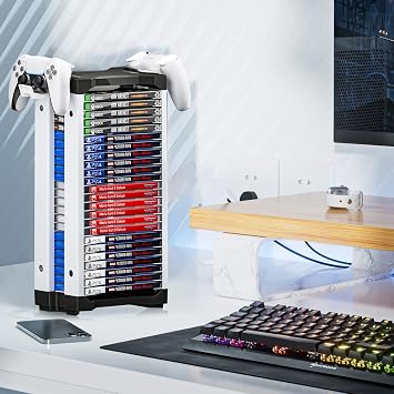 Nargos Video Game Storage Tower Universal for PS5/PS4/PS3/PS2/Xbox One/Xbox 360 And Xbox Series X/S/Wii/Switch/Switch 2 Game Cases, DVD And Blu-Ray Disks, Organizer Para Juegos, Regalo Gamer (23 Pcs)
