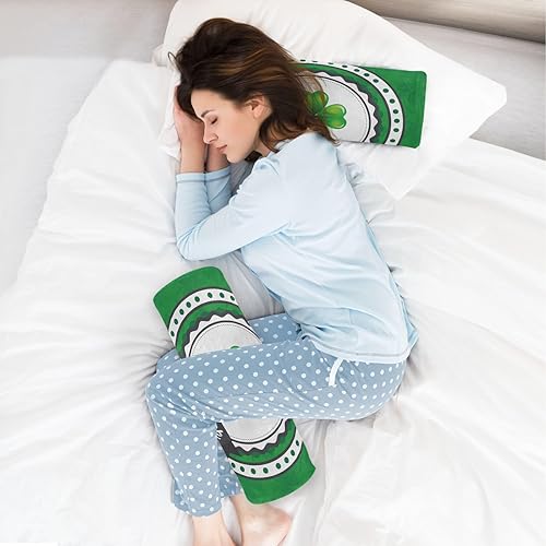 Miniatura 6 de JUNZAN Saint Patrick's Day Lucky Leaf Green Bolster Pillow Covers Therapedic Neck Roll Pillow Lumbar Round Pillow for Neck Support Cylinder Bolster