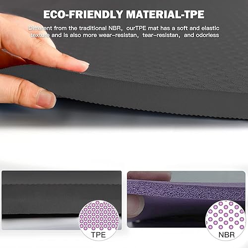Miniatura 5 de Hatha Yoga Alfombrilla de yoga TPE de 45 pulgadas, tamaño grande, 72 pulgadas de largo x 32 pulgadas de ancho, antideslizante, antidesgarros, para