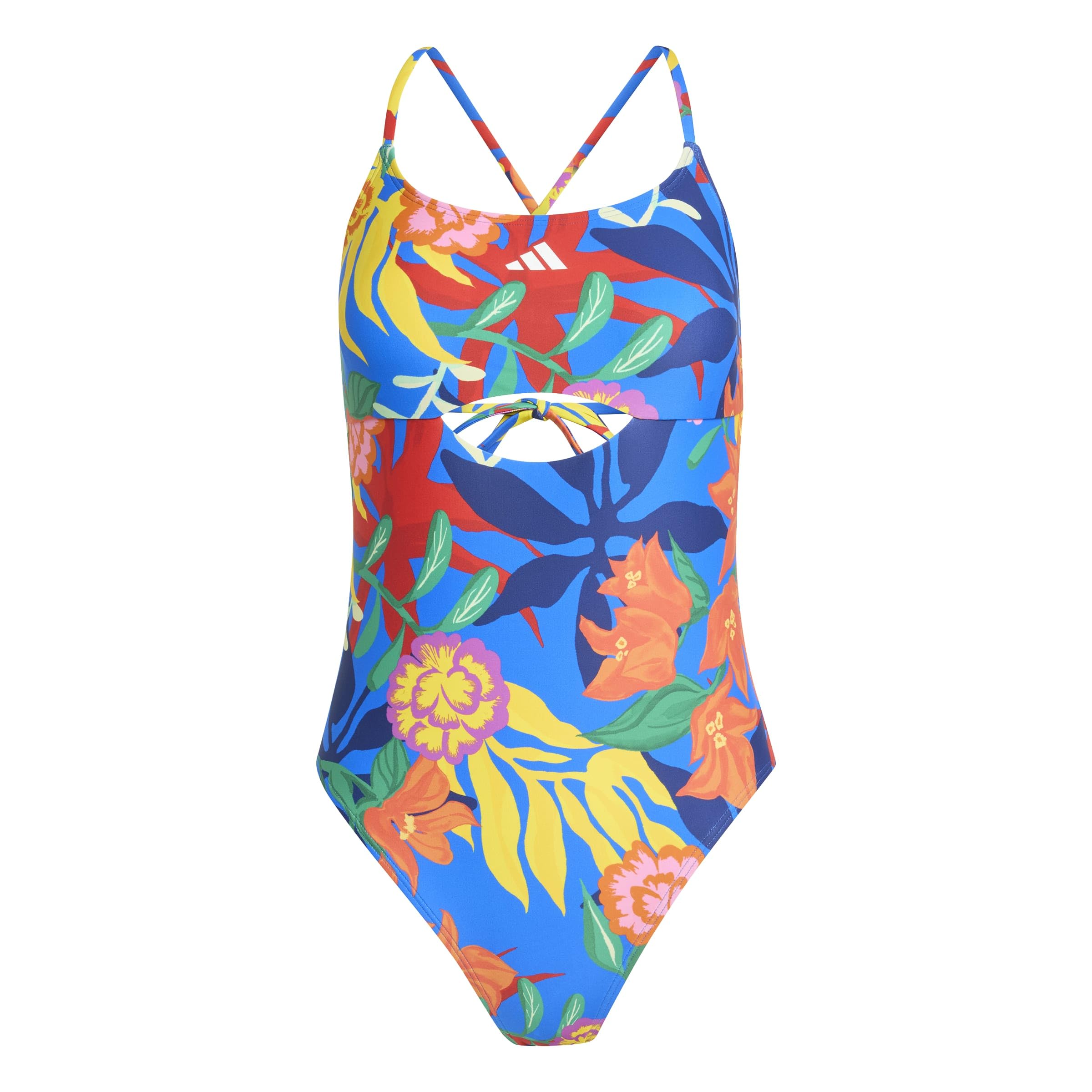 adidas Women's Mexicana Florals Tie-Back Swimsuit Swimwear, Glory Blue/White, 30"