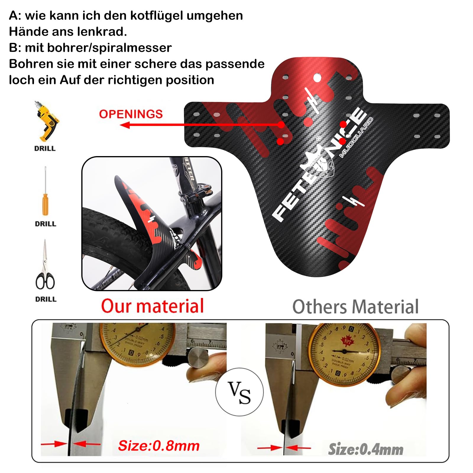 FETESNICE Pack Of 2 MTB Mudguard Bicycle Mudguards Mountain Bike 29 Inch Carbon Fibre Texture Front And Rear Universal Sport Mountain Bike Bicycle Mudguard With 10 Cable Ties Fj Tw 4pcs