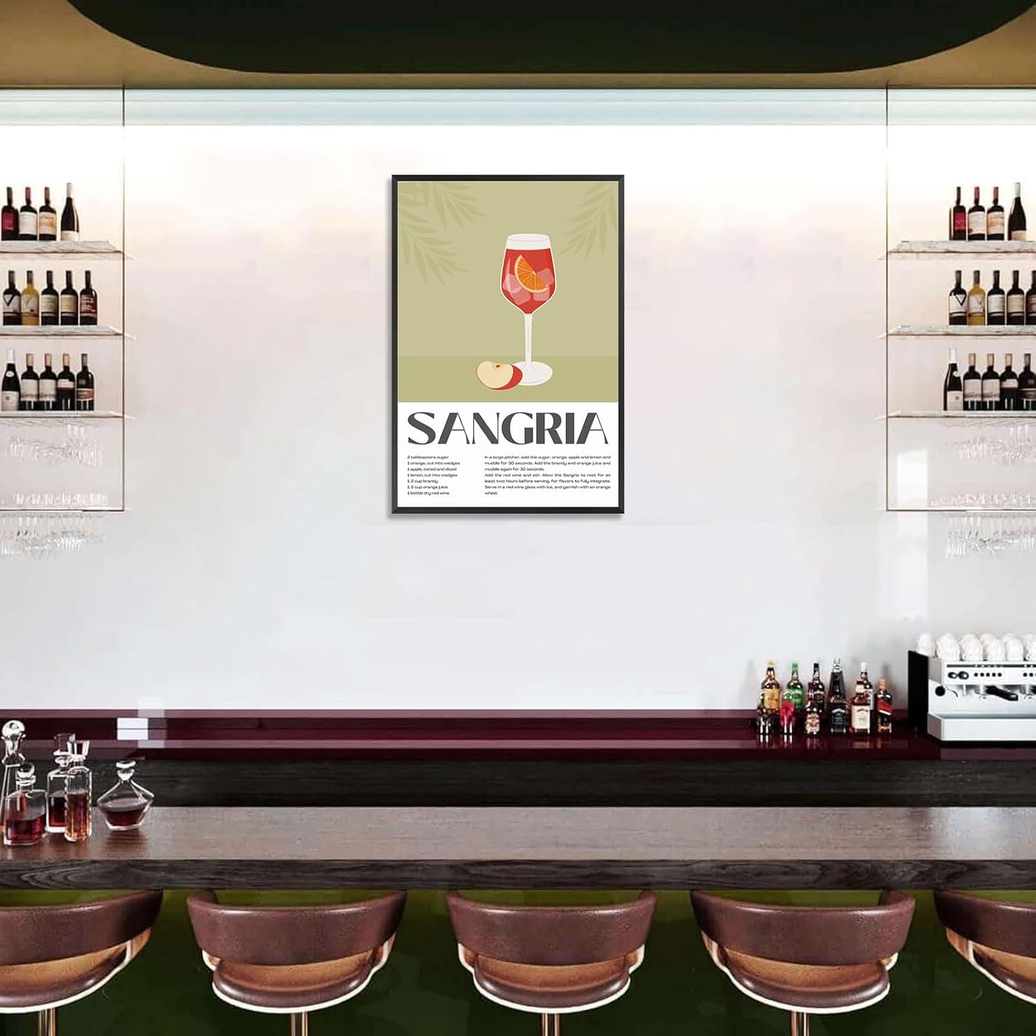 Vintage Sangria Cocktail A Glass Of Red Wine With A Slice Of Orange Posters Minimalist Aesthetics Canvas Wall Art Drinks Prints Painting For Home Bedroom Dorm Wall Decor 8x12in Black Frame