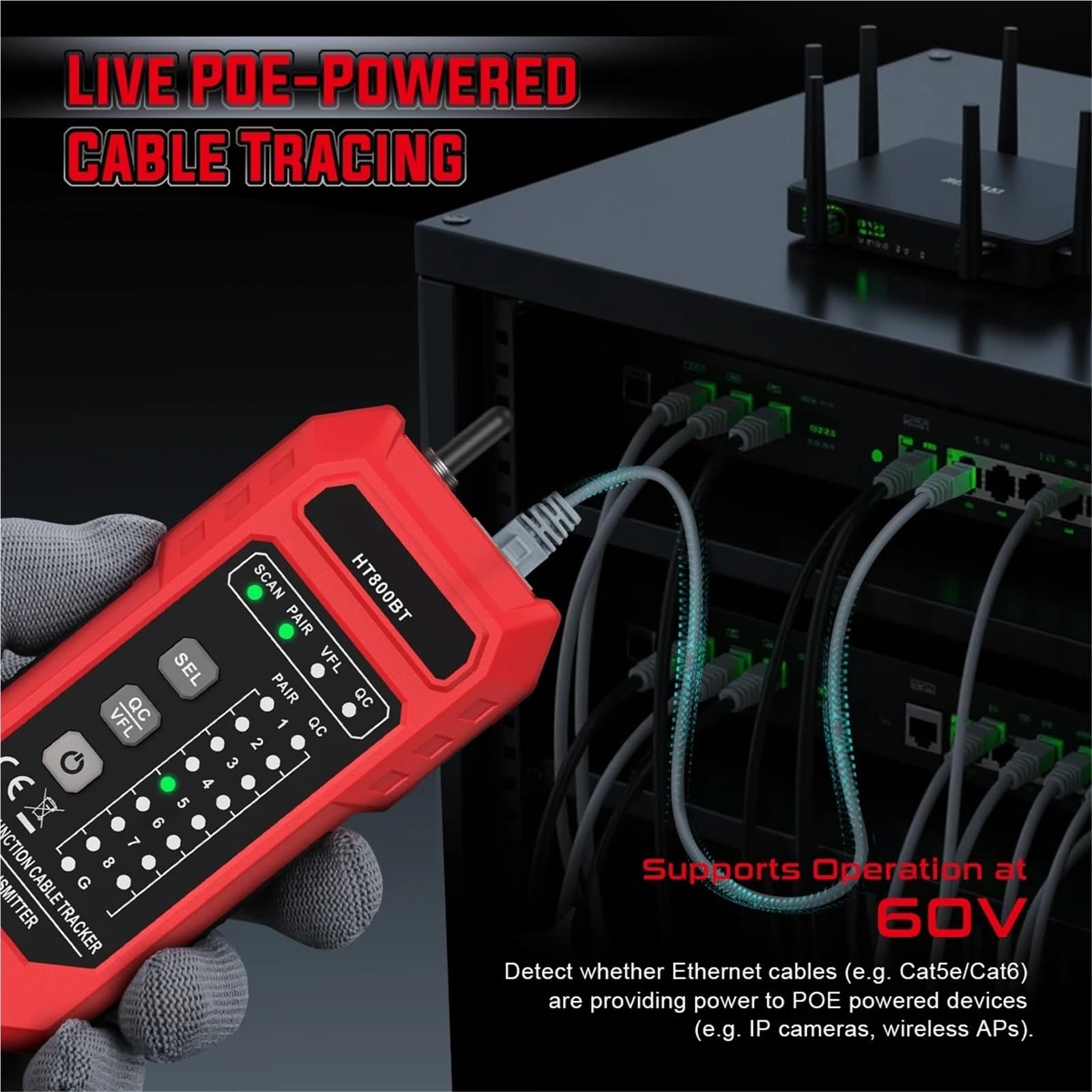 Rastreador de cables RJ11 RJ45 HT800A, comprobador de cables de red, herramienta de prueba de red Cat5 Cat6, localizador de líneas de red, rastreador de cables