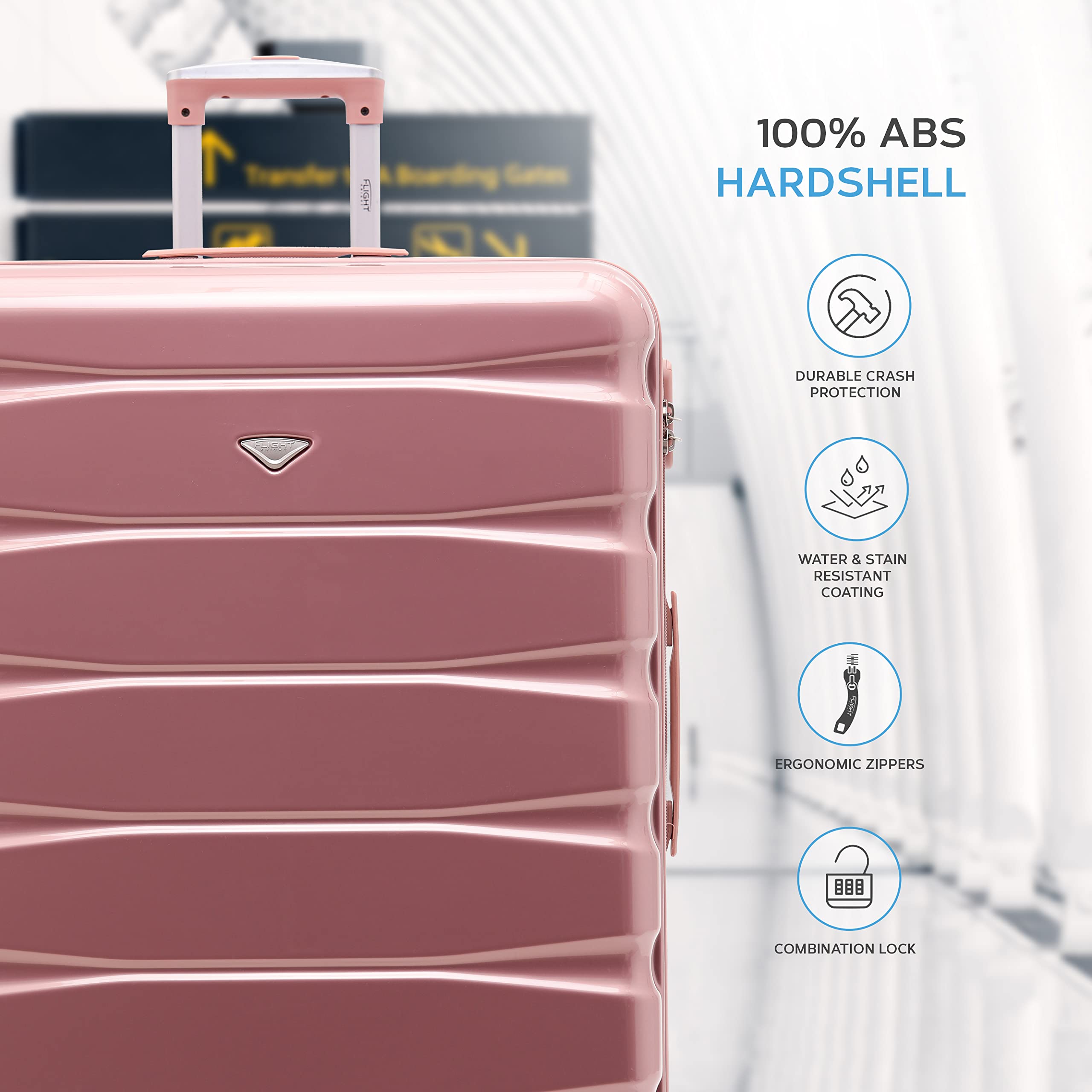 Flight Knight Lightweight 4 Wheel ABS Hard Case Small Suitcase Approved for Over 100 Airlines Including easyJet, British Airways, Ryanair, Jet2, Emirates & Many More - Carry On 55x35x20cm