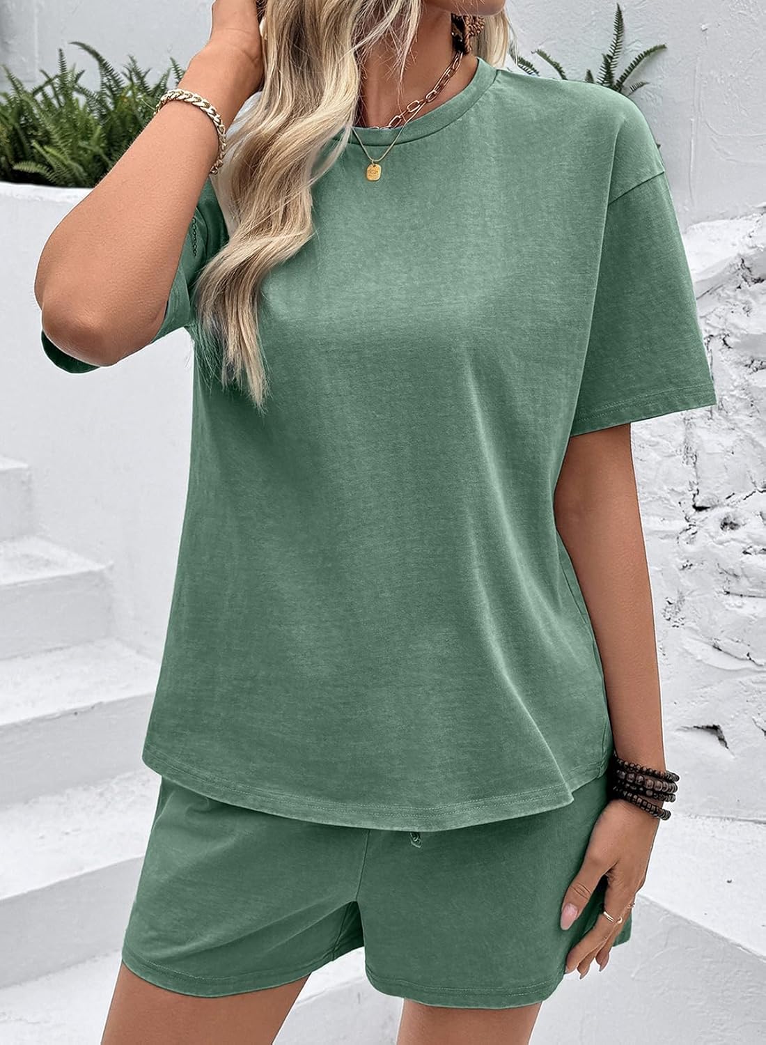 SHEWIN Women's 2 Piece Sets Short Sweat Matching Lounge Set Cotton Comfy Clothes Summer Outfits Airport Loungewear - Image 6