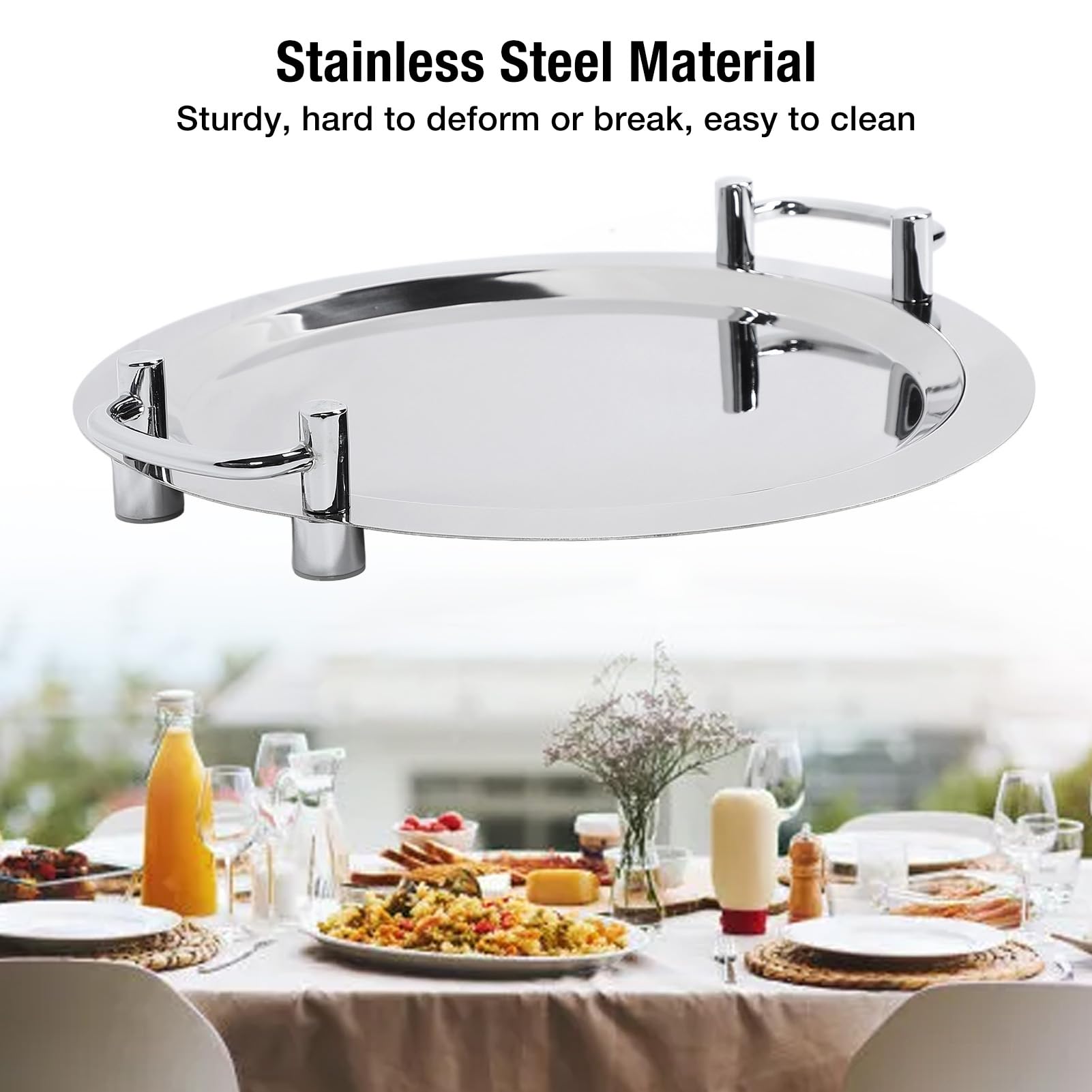 Plato de Servir de Acero Inoxidable con Acabado Espejo y para Recepciones de Bodas y Eventos, Acero Inoxidable 304, 1 Pieza (Redondo (diámetro 15,7 pulgadas))