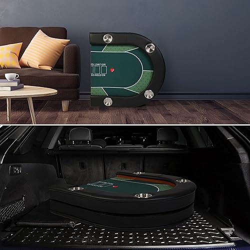 Vista 12 de LUCKYERMORE Mesa plegable de póquer de 71 pulgadas, fácil de almacenar y transportar, con rieles acolchados y 8 portavasos, 8 jugadores para juego