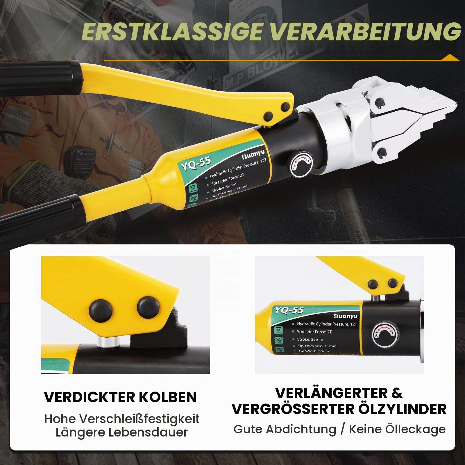 Huanyu Hydraulischer Flanschspreizer 12T Druck Manuell Tragbar Hydraulischer Flanschspreizer Expander Max Expansion 55mm Arbeitssparend für Pipeline Wartung Bau Ventil Ersatz(YQ-55)
