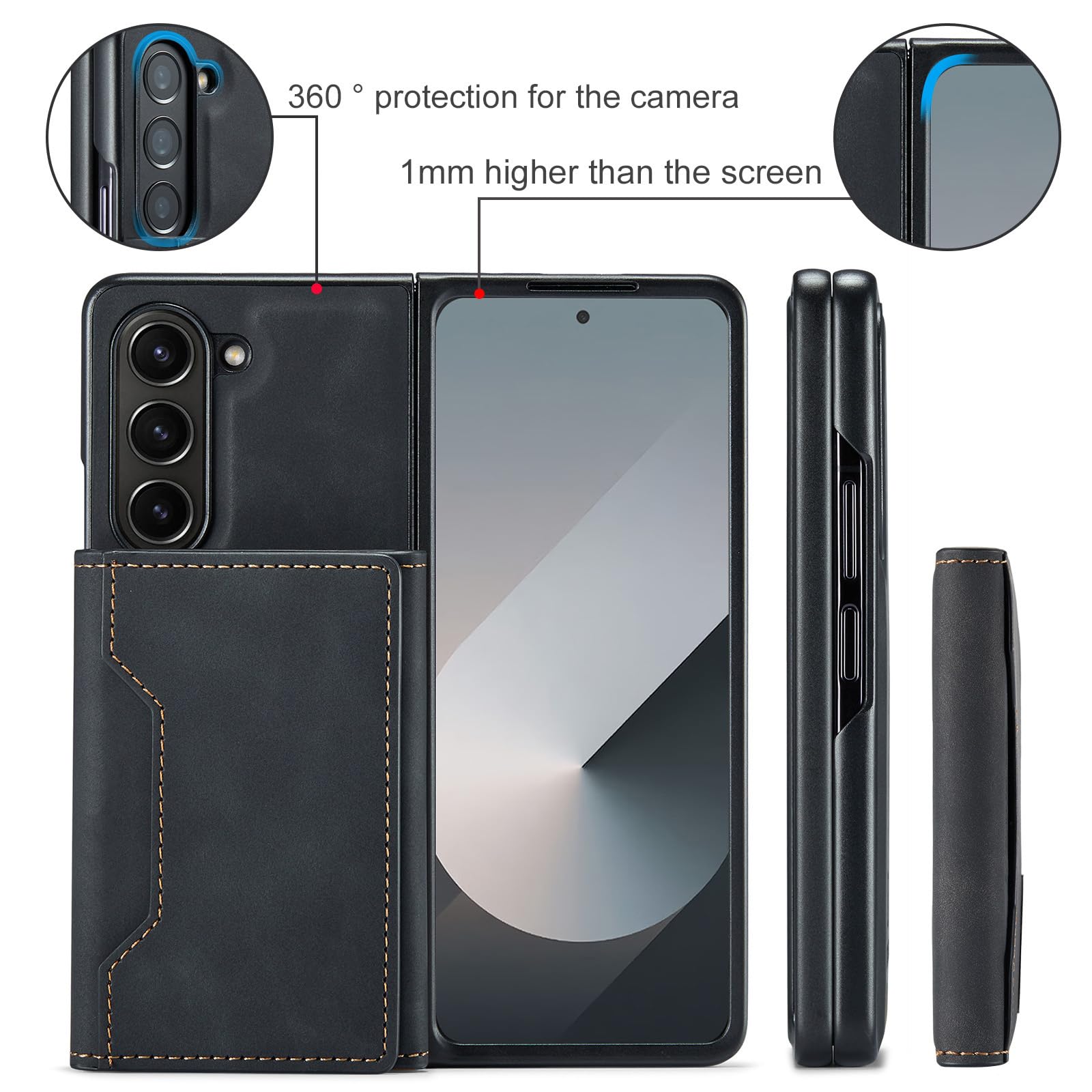 Custodia Magnetica For Samsung Galaxy Z Fold 8 Ultra, Cover In Pelle Business Retrò Con Funzione Cavalletto Custodia A Portafoglio Staccabile(Black)