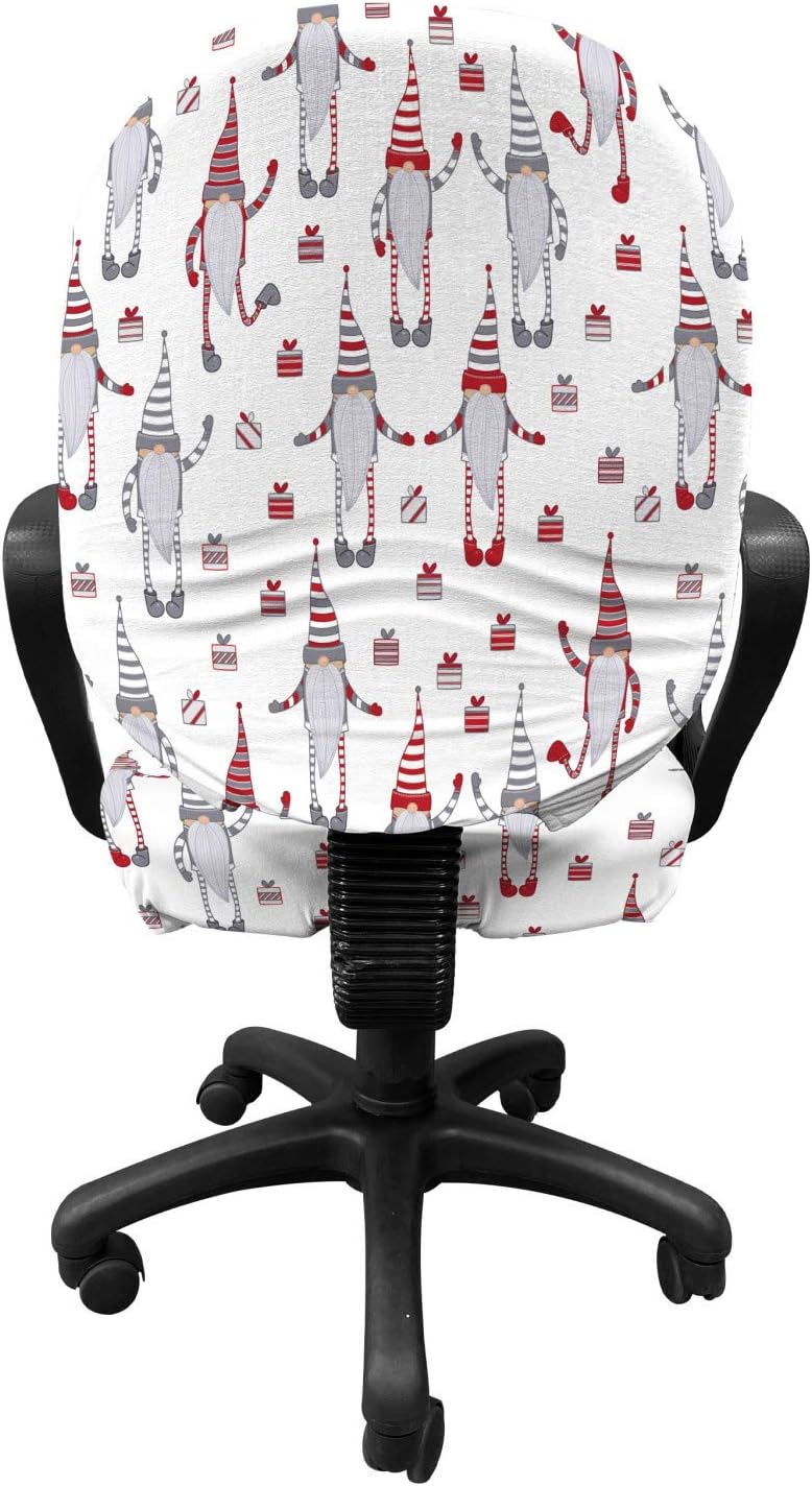 Lunarable Gnome Office Chair Slipcover, Christmas Pattern of Repetitive Elf and Presents, Decorative Stretch and Washable Fabric Cover, Standard Size, Purple Coral