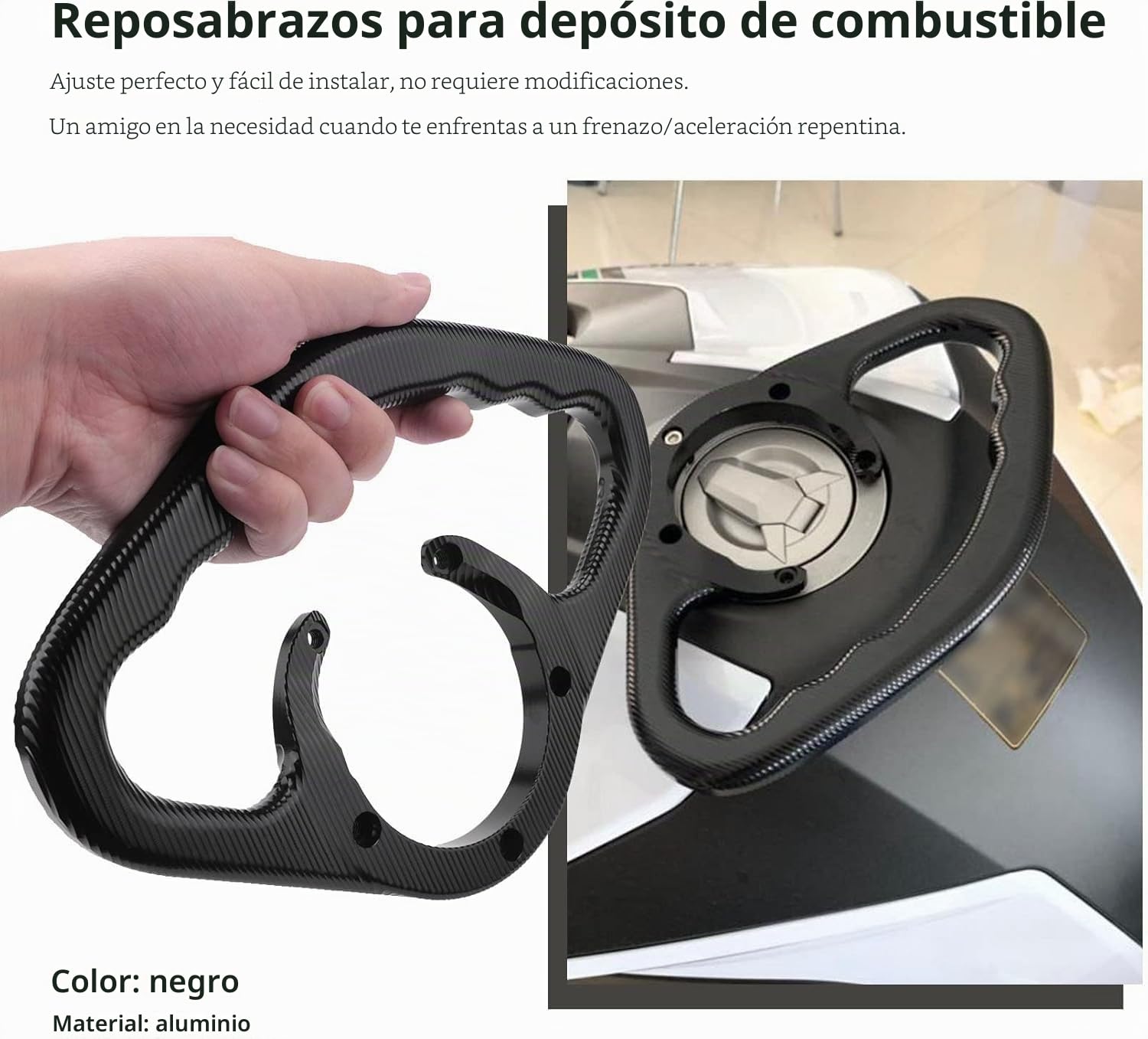 Motocicleta Pasajero Delantero Agarraderas Tanque Agarraderas Agarraderas Apoyabrazos para Z800 Z1000 ZX6R ZX10R Negro