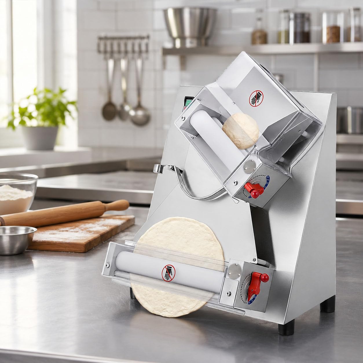 DIUNAOZI Commercial Pizza Dough Sheeter Machine,Automatic Stainless Steel Pizza Dough Roller,3-12 Inch Adjustable Electric Dough Sheeter,370W Commercial Pasta Maker,Produces Up to 260 Pieces Per Hour