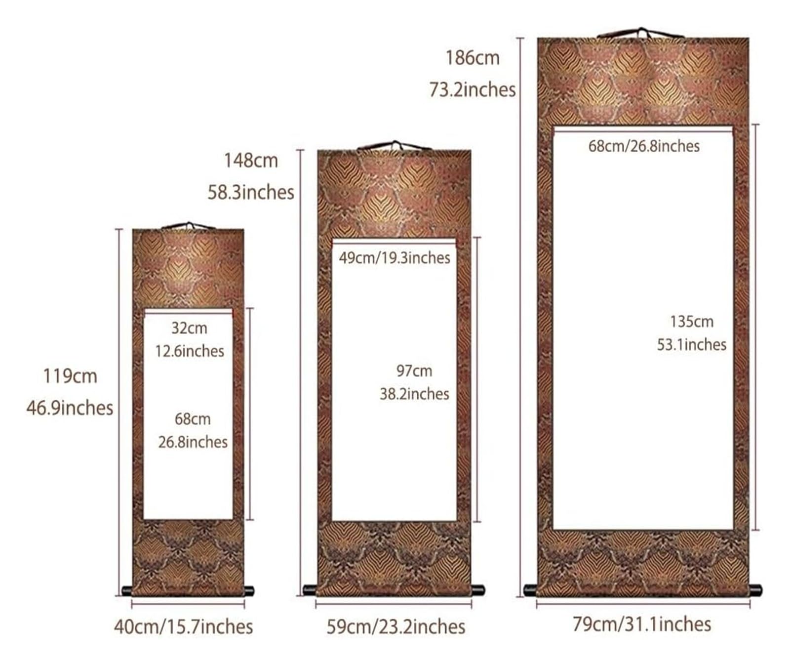 Malowanie zwojów sutry kwiatowej, chiński wzór vintage, wiszący pionowo, wystrój Feng Shui herbaciarni, prezent dla osoby starszej(Brown C,59L x 148W cm)