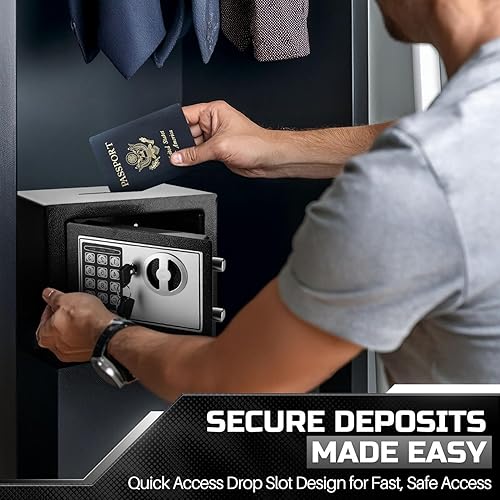 Miniatura 2 de Flexzion Caja de seguridad electrónica con cerradura de combinación digital, caja fuerte para efectivo para gabinetes, seguridad del hogar y la