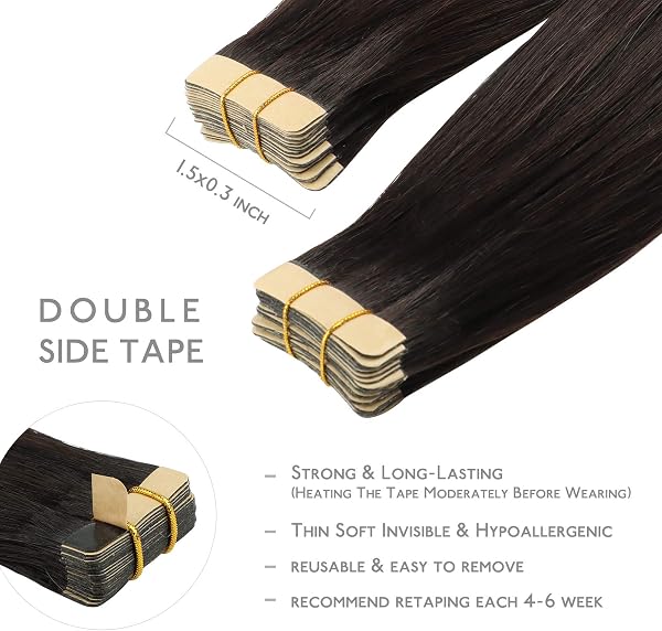 WENNALIFE Extension Cheveux Naturel Adhesive, 60cm 50g 20pcs Extension Adhesive Cheveux Naturel, Extension Cheveux Naturel Remy Invisibles, Brun Foncé - 3