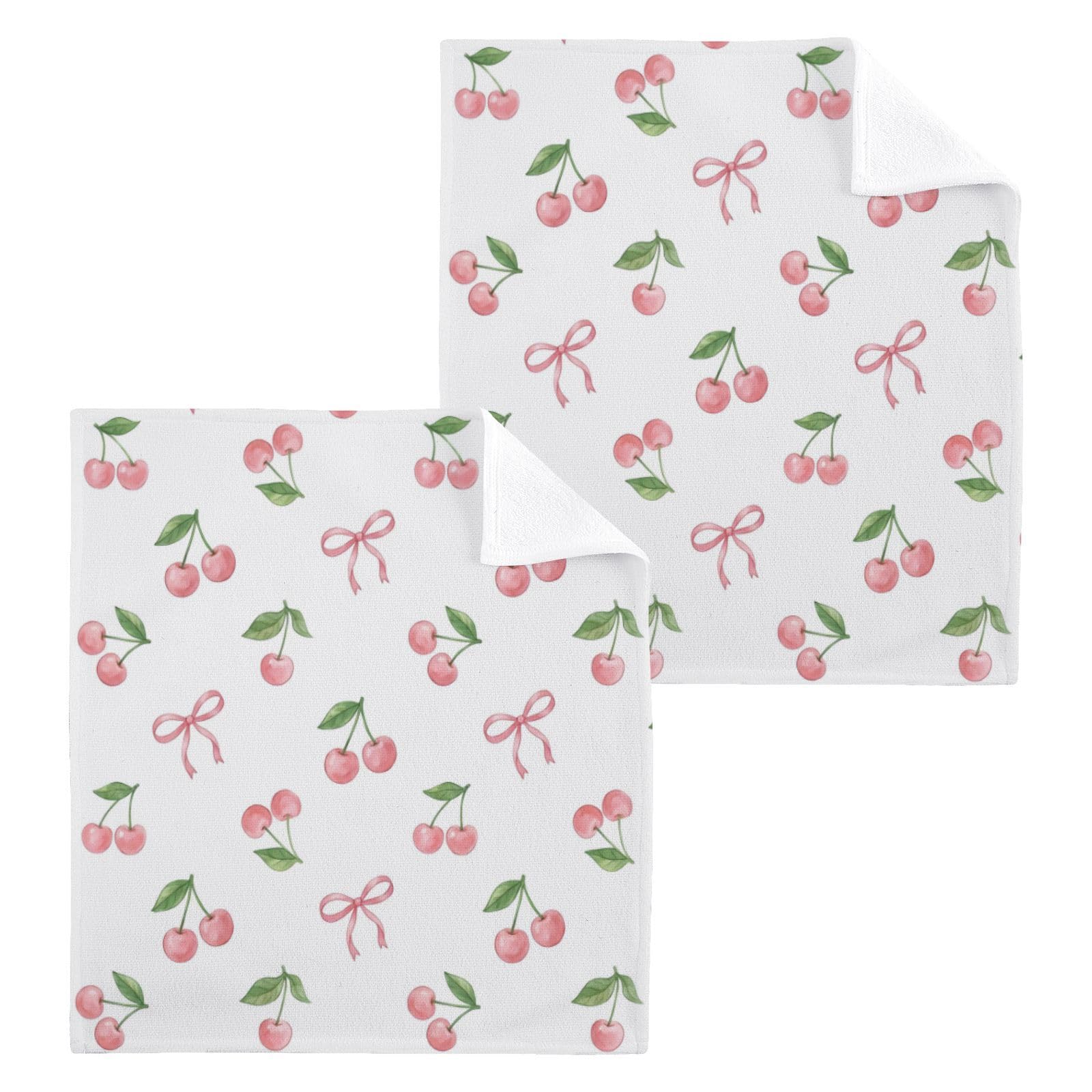 BOESI Soft Cherry Bow 12x12in Cotton Washcloth,Face Towel