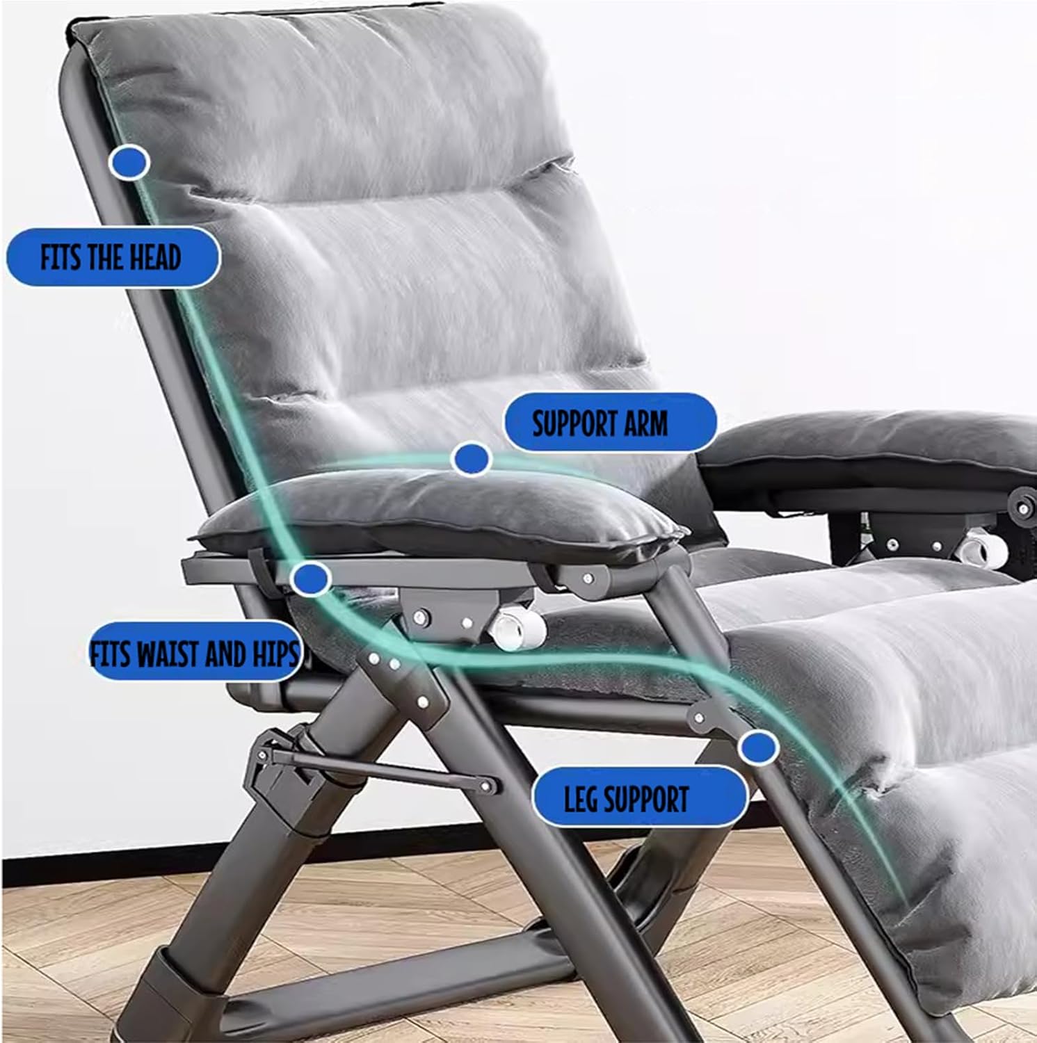 Zero Gravity Chair, Folding Portable Chaise Lounge with Detachable Cushion, Sturdy Adjustable Reclining Patio Chairs, for Garden Patio Outdoor,B